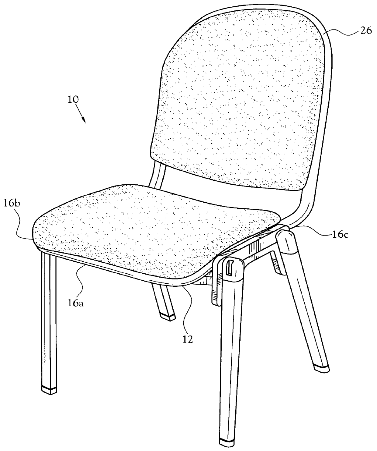 Stackable leg-over-leg ganging chair