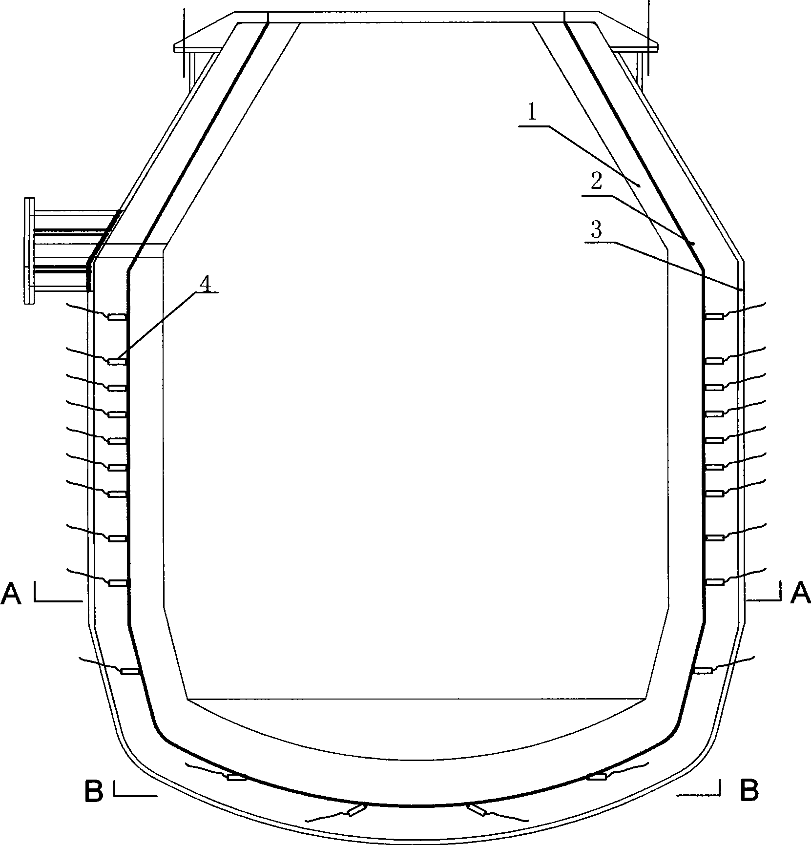 Convertor lining thickness online testing method and device thereof