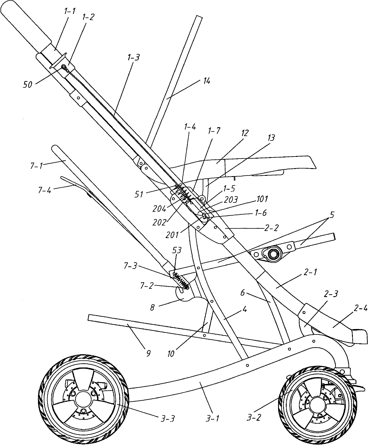 Foldable baby carriage capable of being pushed in reverse direction
