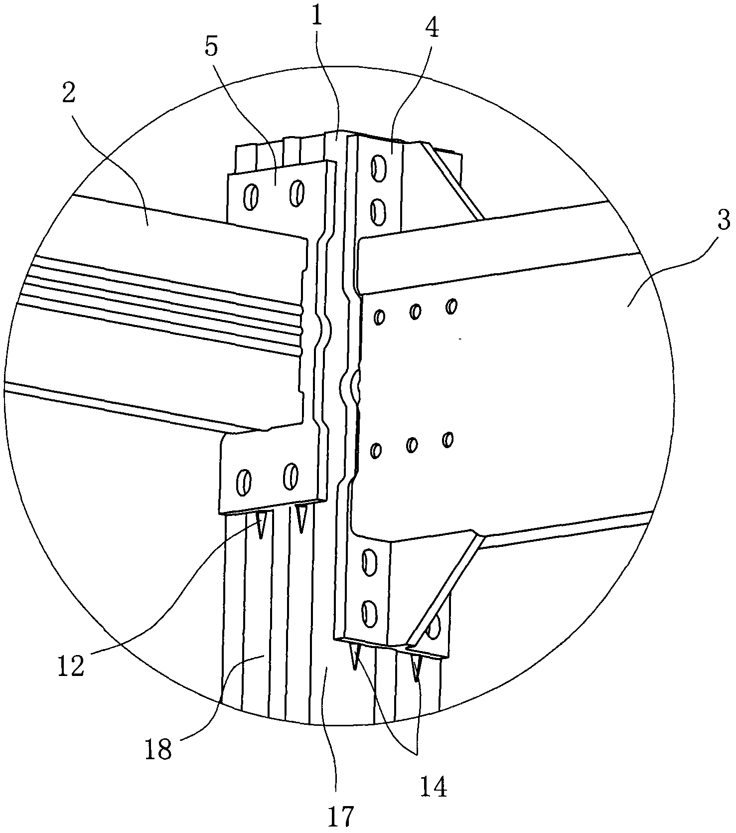 Connecting structure of nested-type composite sectional material
