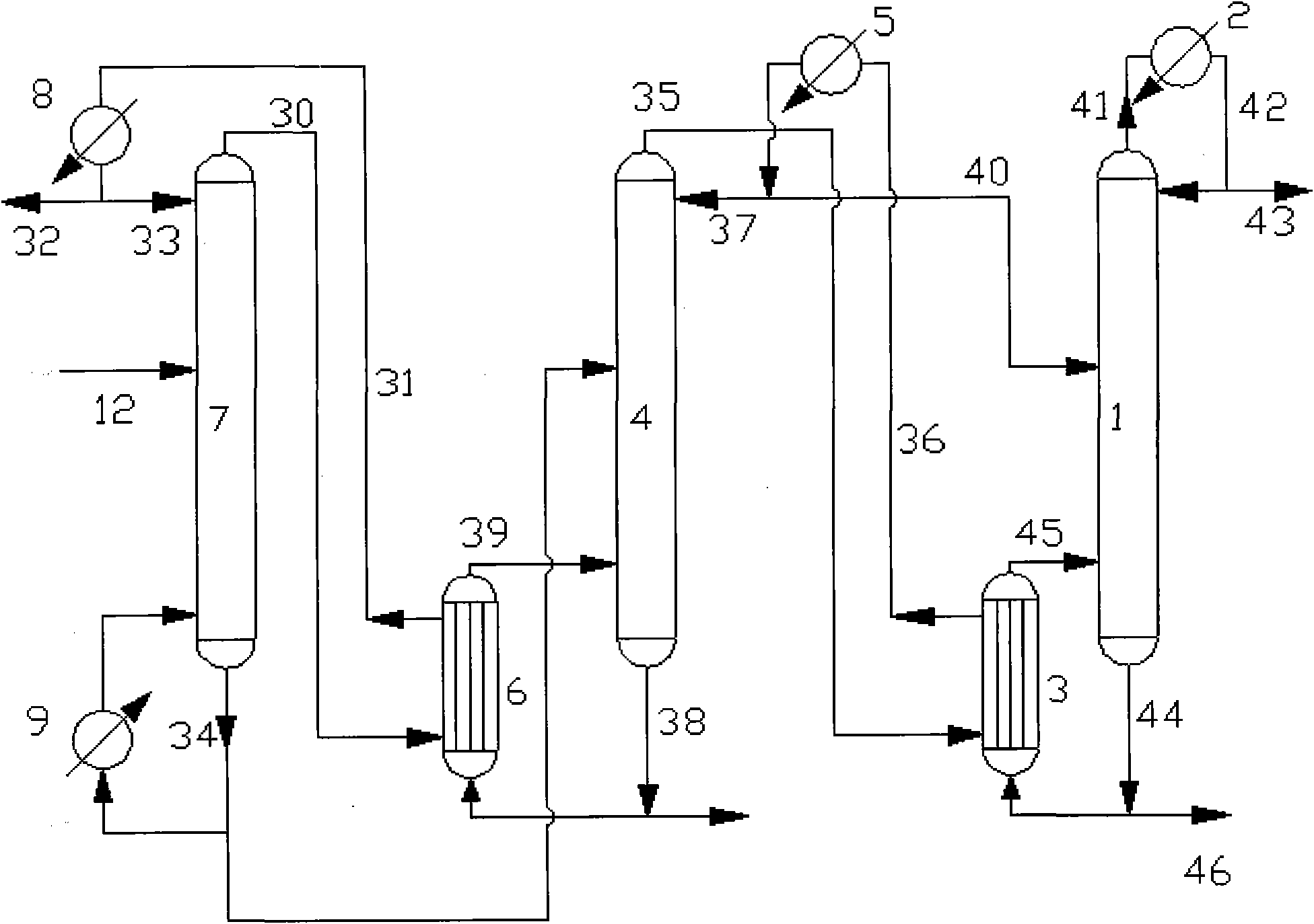 Trichlorosilane three-tower differential pressure coupling energy-saving rectifying and purifying system and operating method