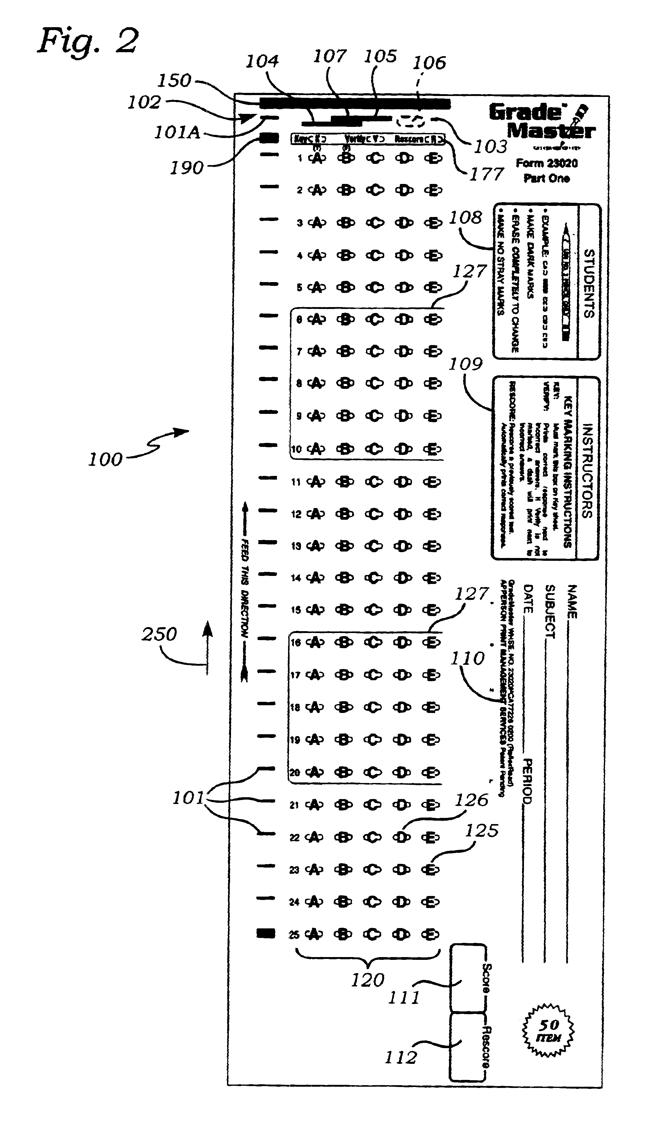 Data processing form for use with a scanning apparatus