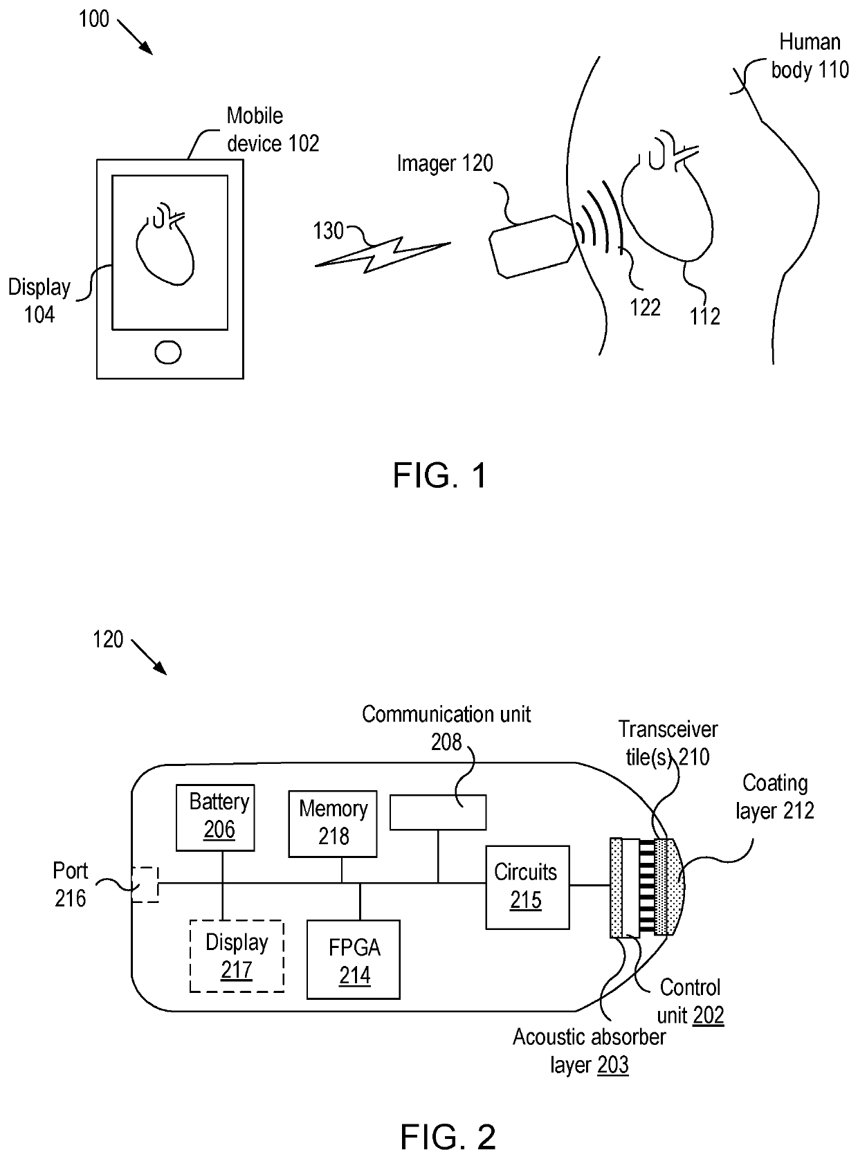 Imaging devices having piezoelectric transceivers