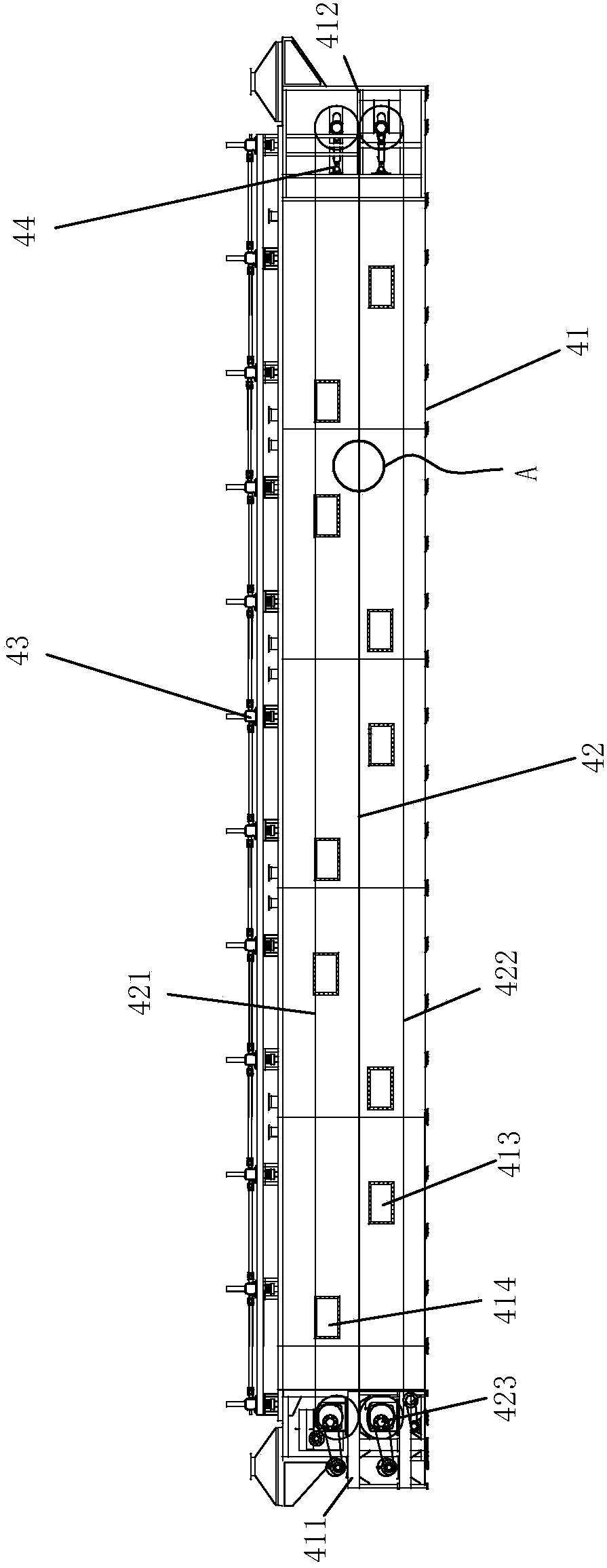 A production system and method for an on-line dry-process glass wool vacuum insulation board core material