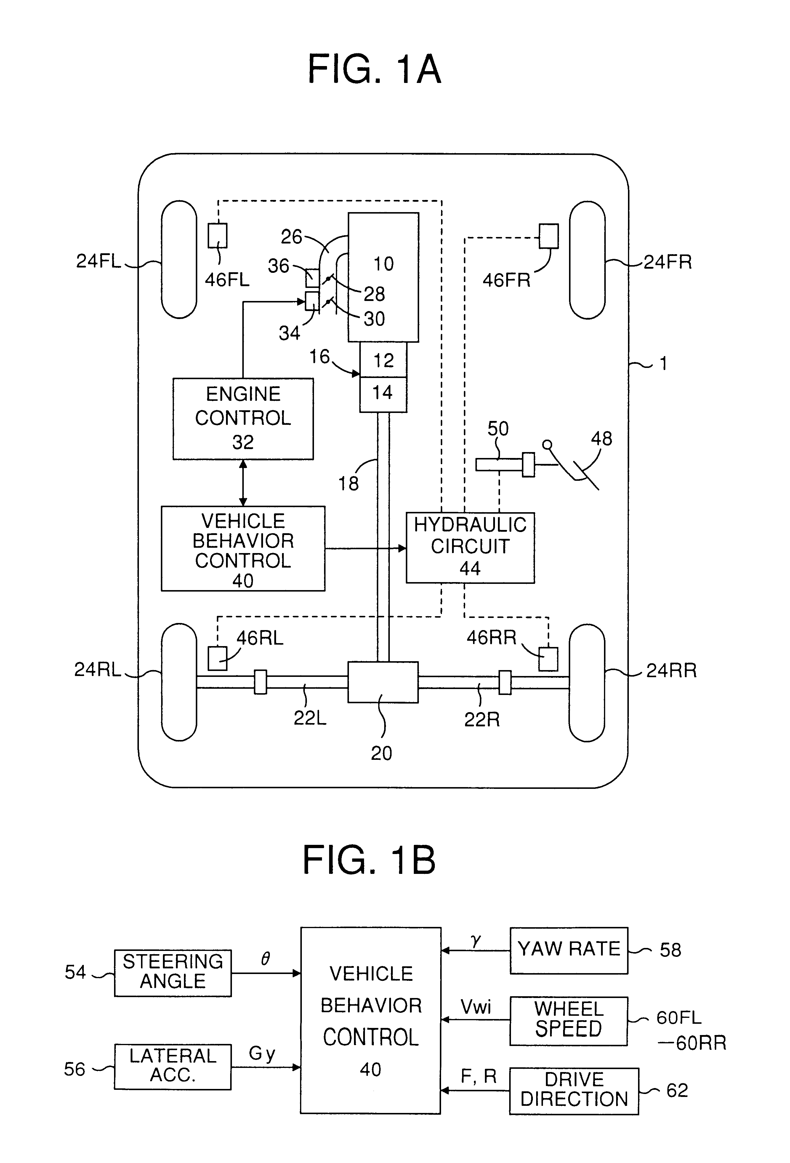 Device for controlling vehicle turn behavior with discrimination of drive direction