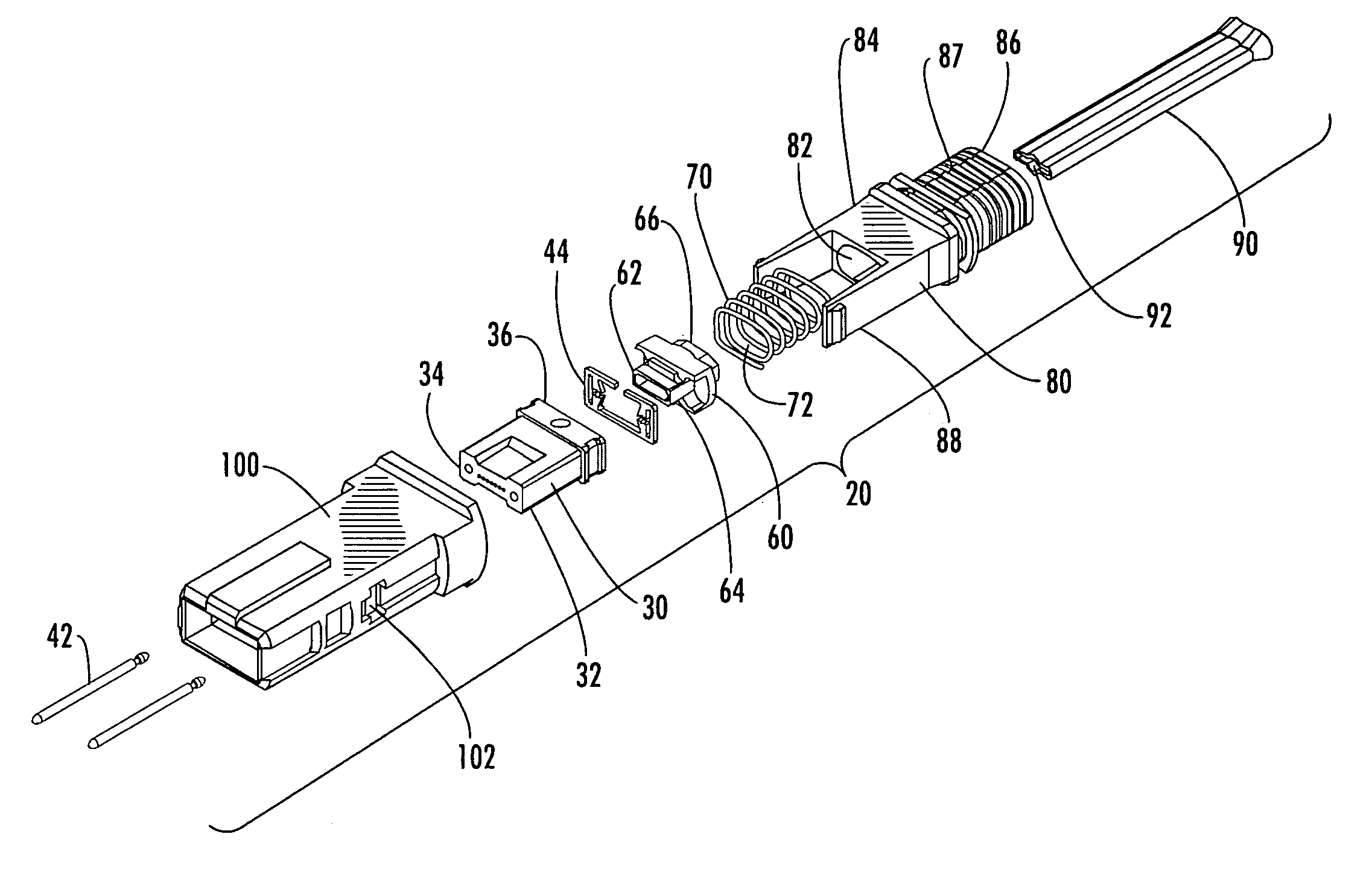 Fiber optic connection for applying axial biasing force to multifiber ferrule