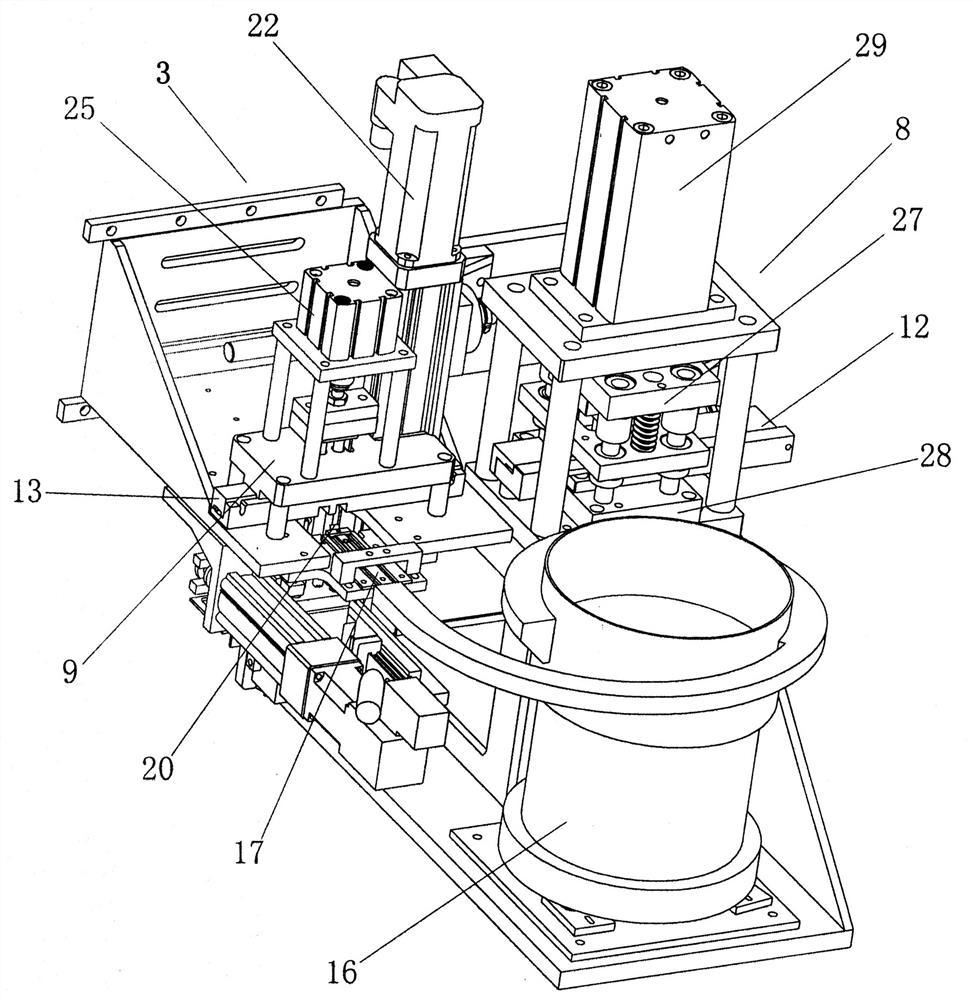 Full-automatic manufacturing and mounting machine for plastic handle of metal packaging tin