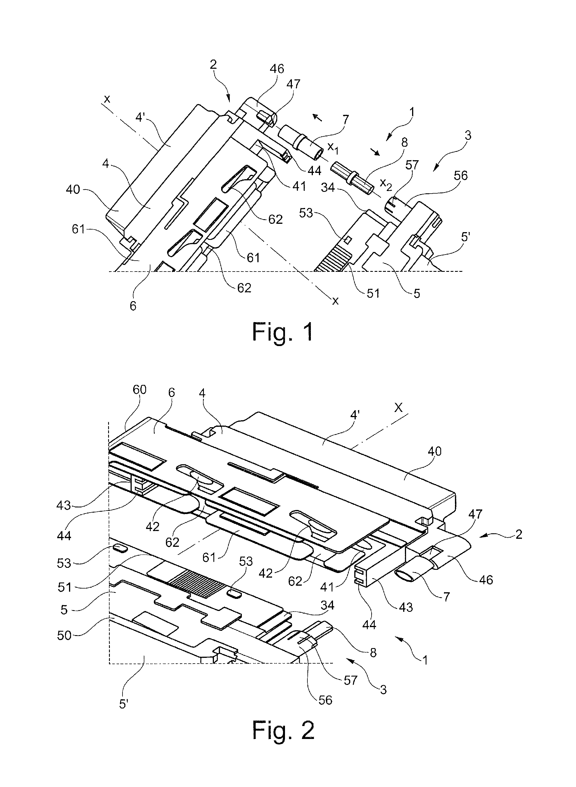 Connection assembly having multi-contact connectors with a polarizing system using keys