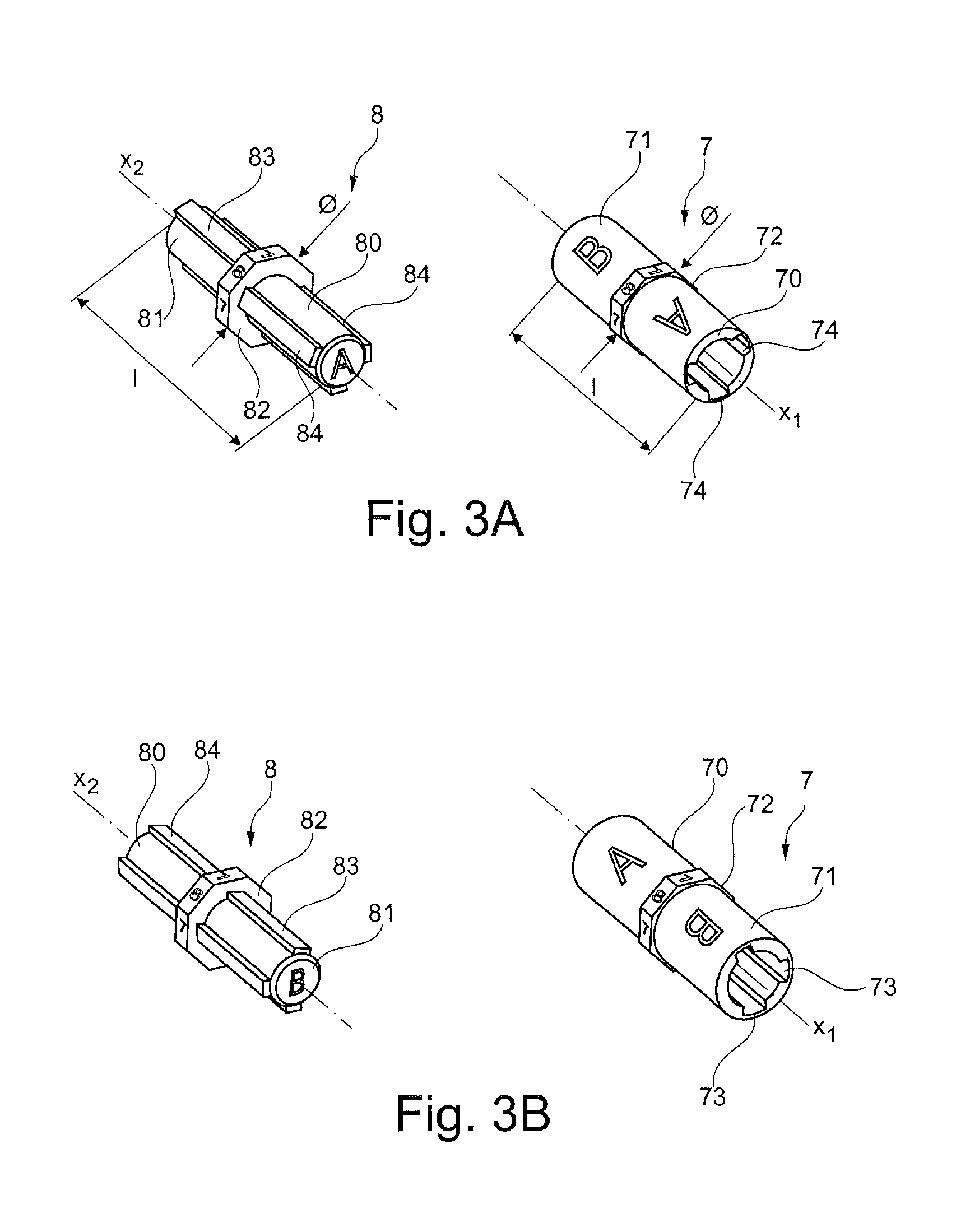 Connection assembly having multi-contact connectors with a polarizing system using keys