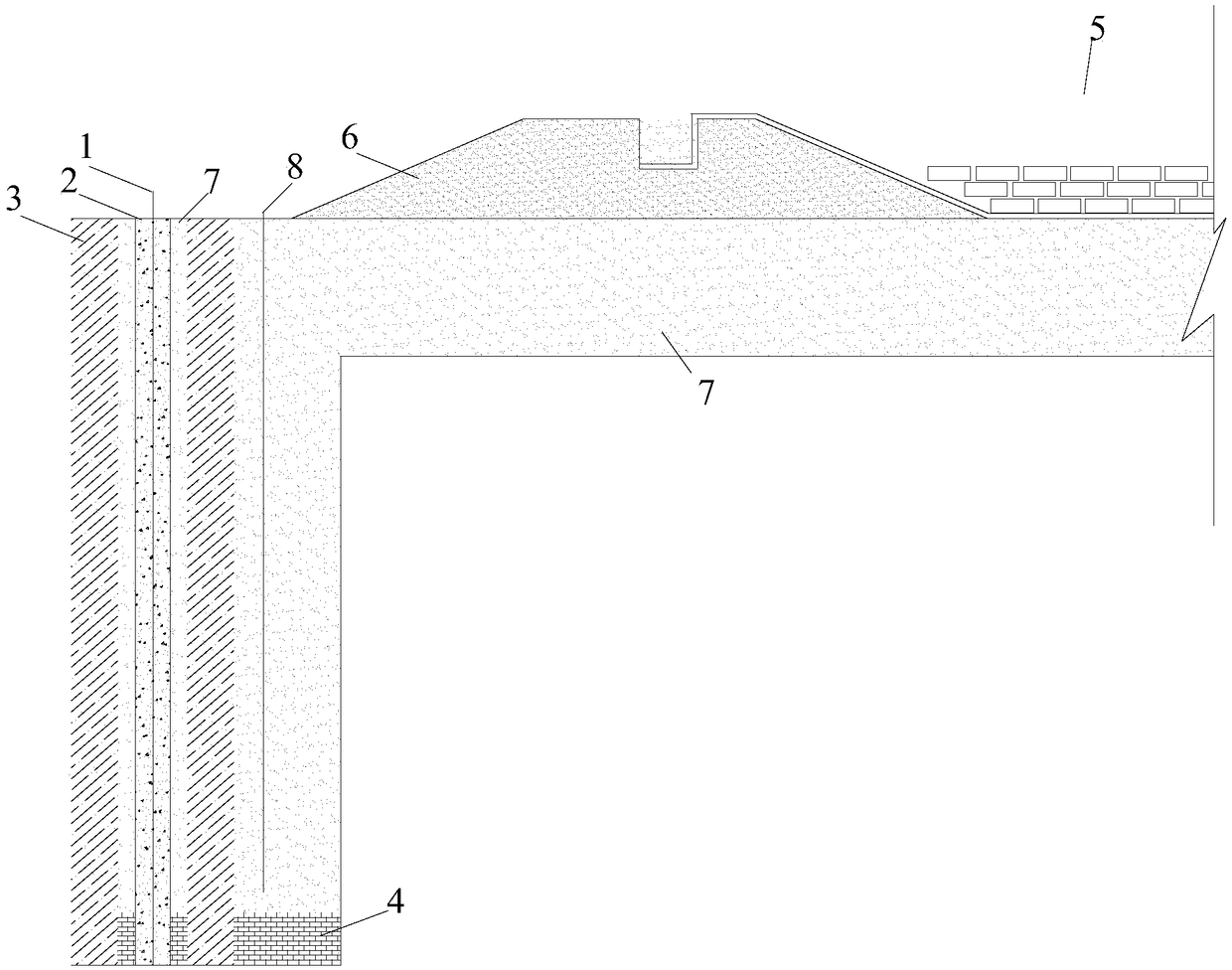 Composite impervious wall for landfill environment protection in soft soil areas and construction method thereof