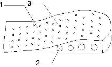 Internally heightening insole with massage bumps