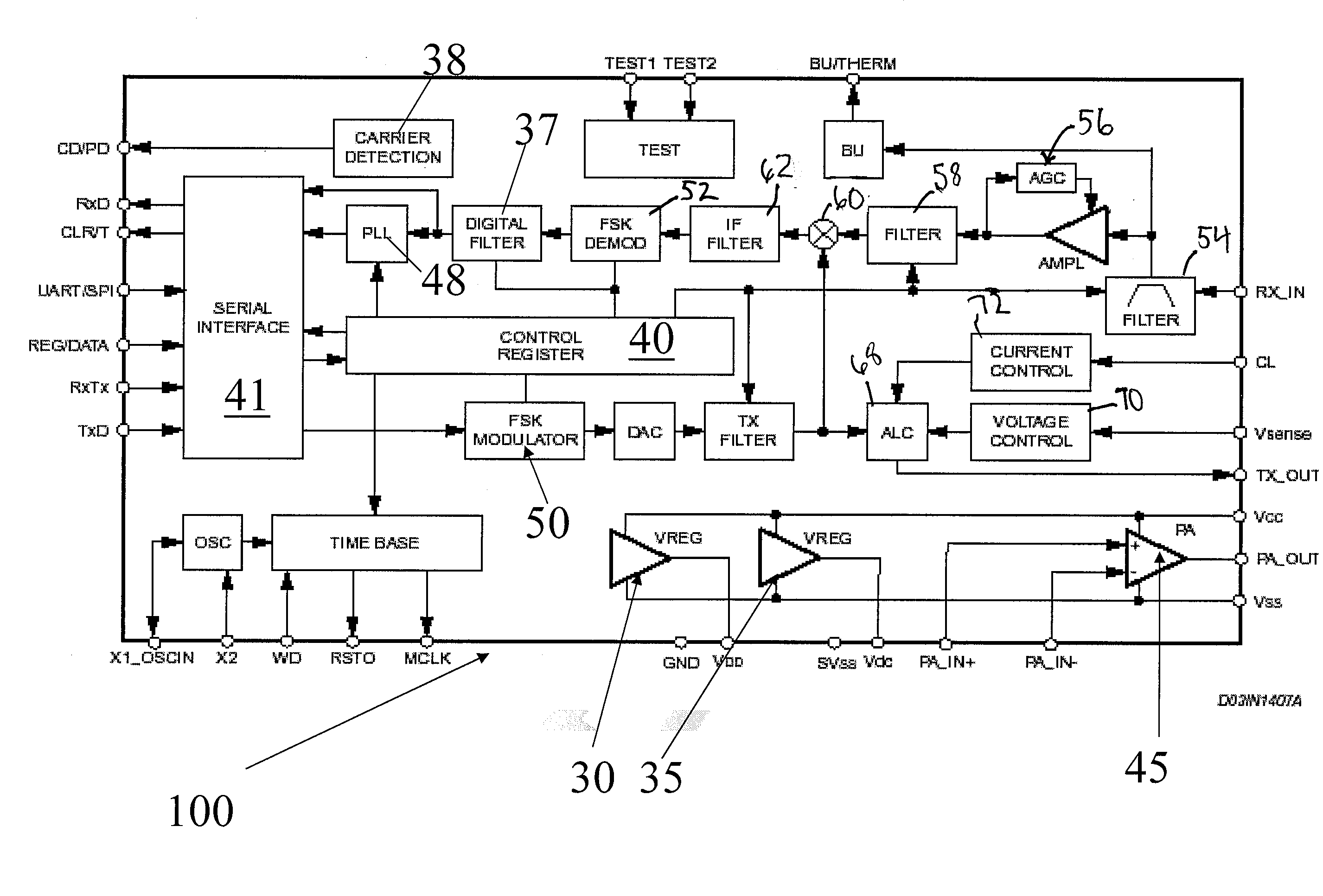 Electronic synchronous/asynchronous transceiver device for power line communication networks