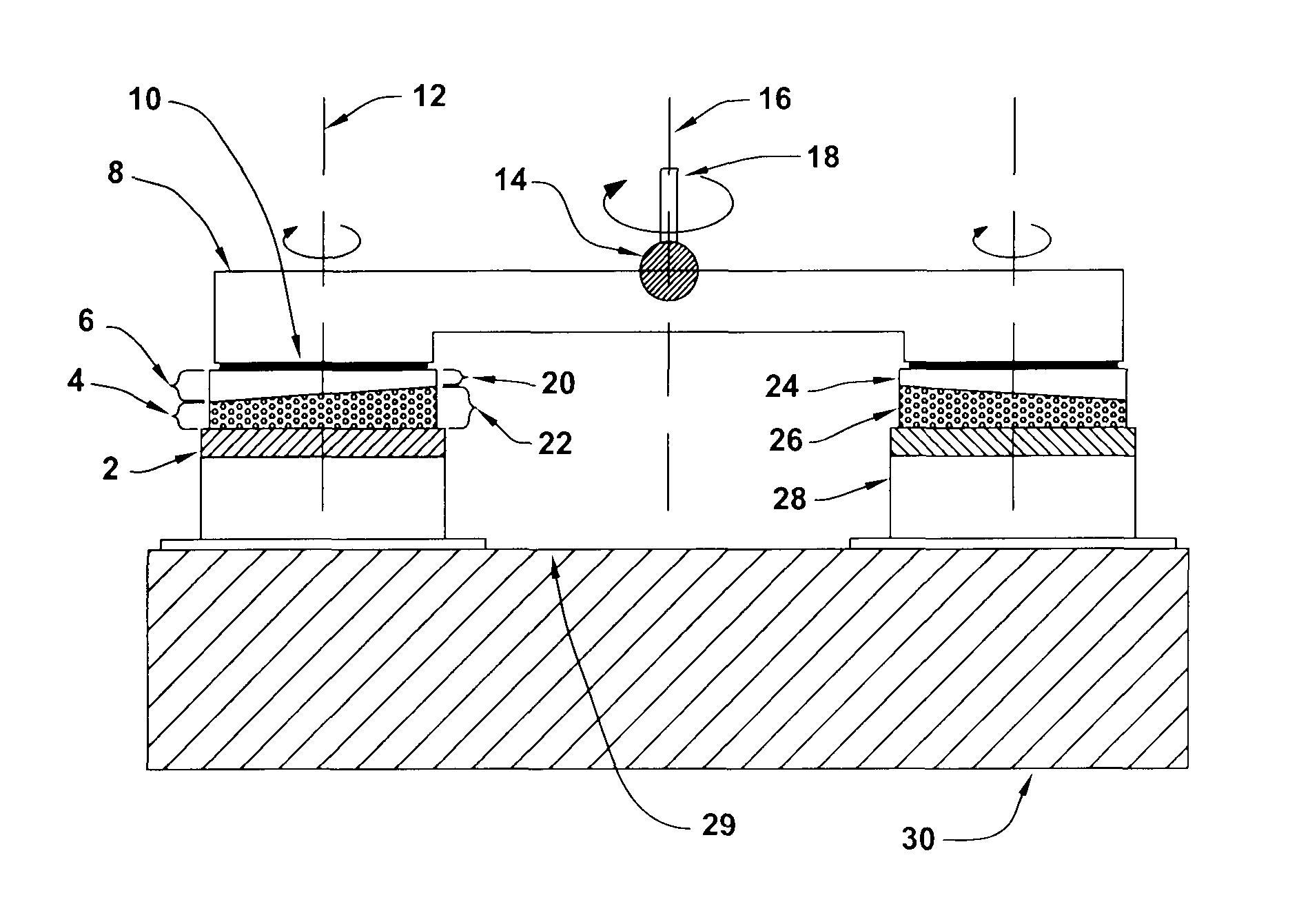 Wafer pads for fixed-spindle floating-platen lapping