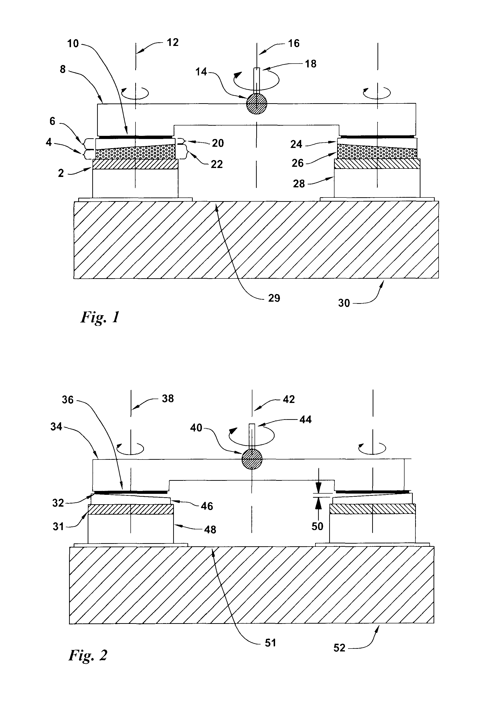 Wafer pads for fixed-spindle floating-platen lapping