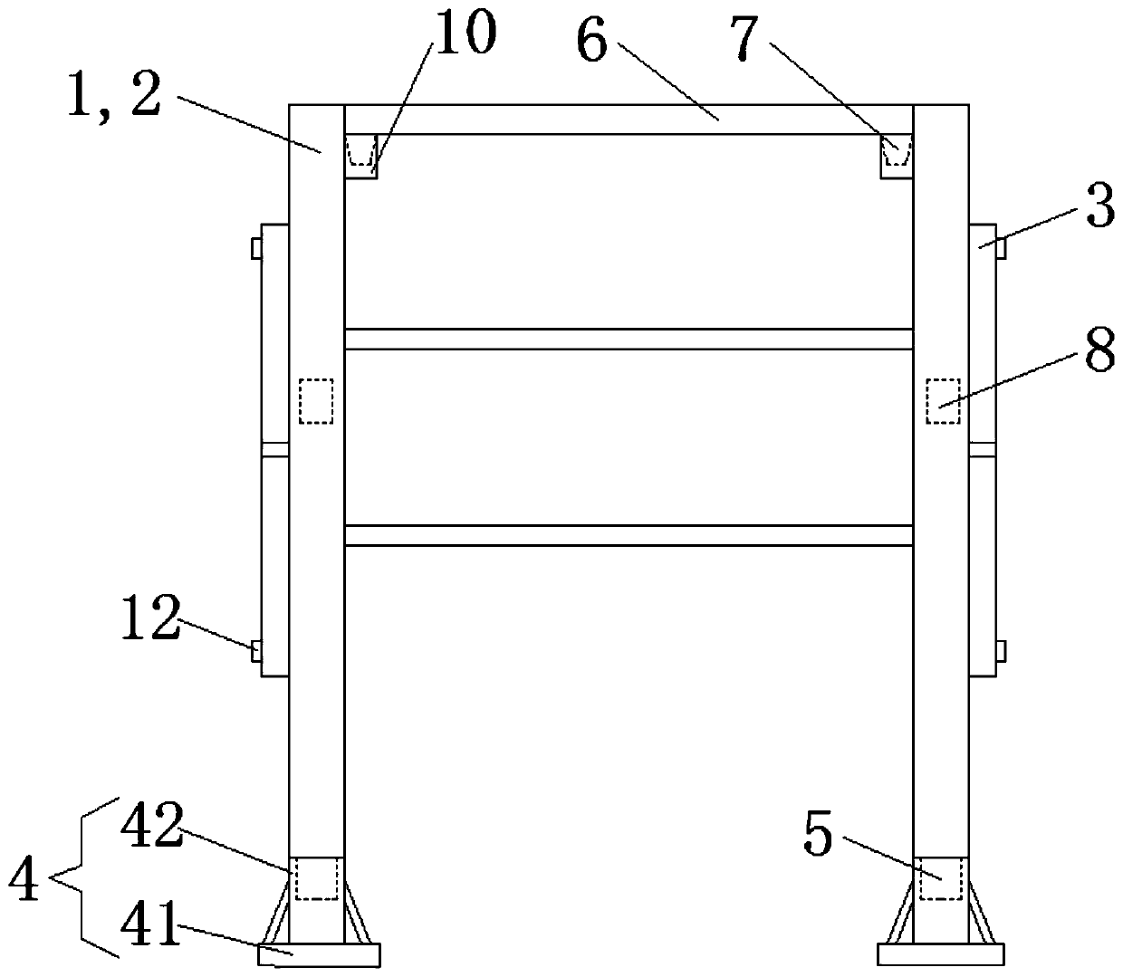 Foldable inner frame device for coke oven masonry construction and construction method