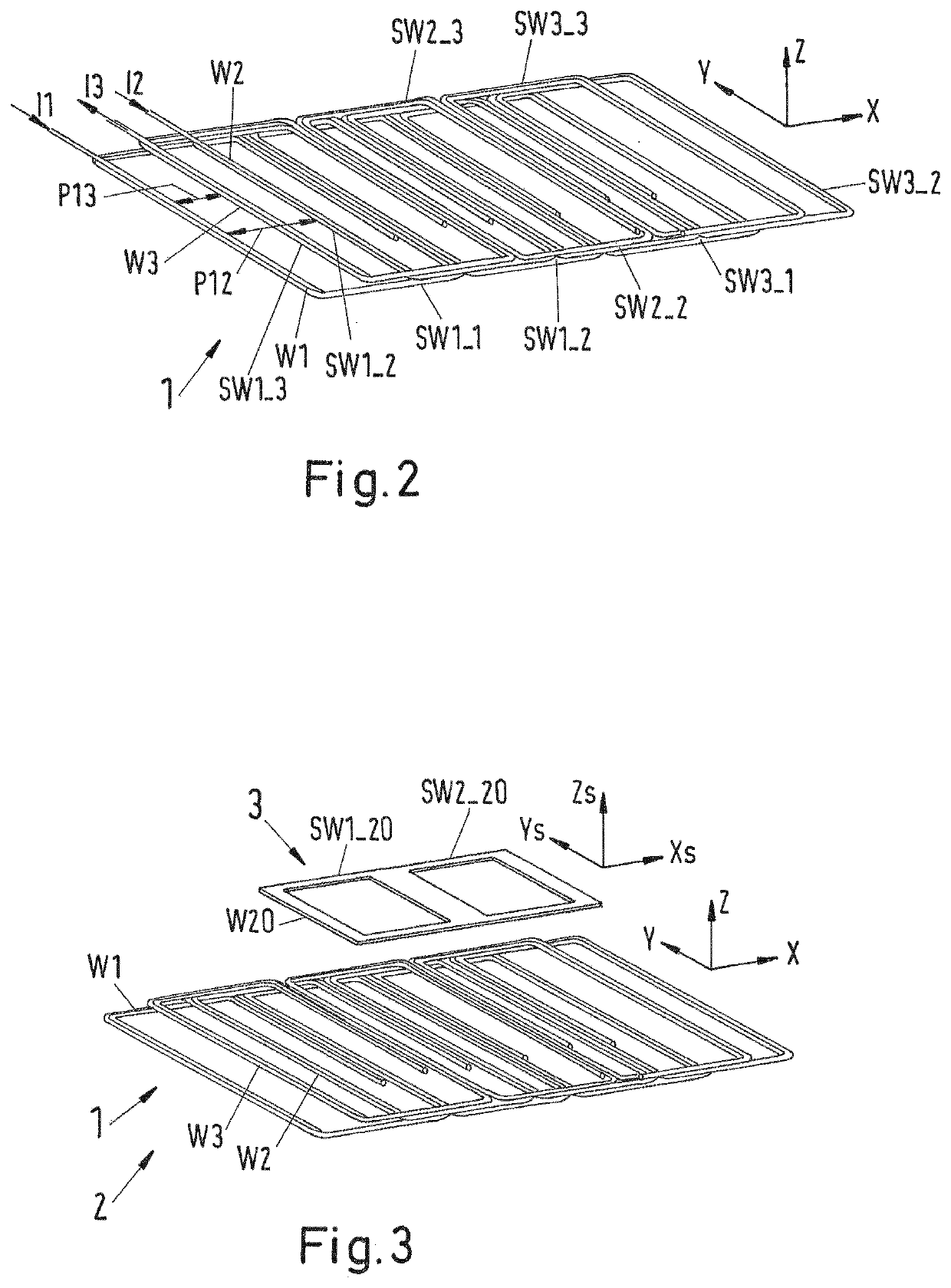 Primary sided-arrangement of primary winding structures, a method of manufacturing the primary-sided arrangement, a system for inductive power transfer and a method for inductively supplying power to a vehicle