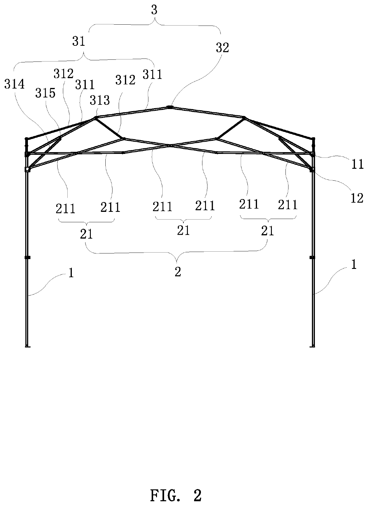 Improved pole frame structure of foldable tent