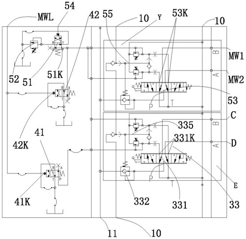 Hydraulic system of double-telescopic crane