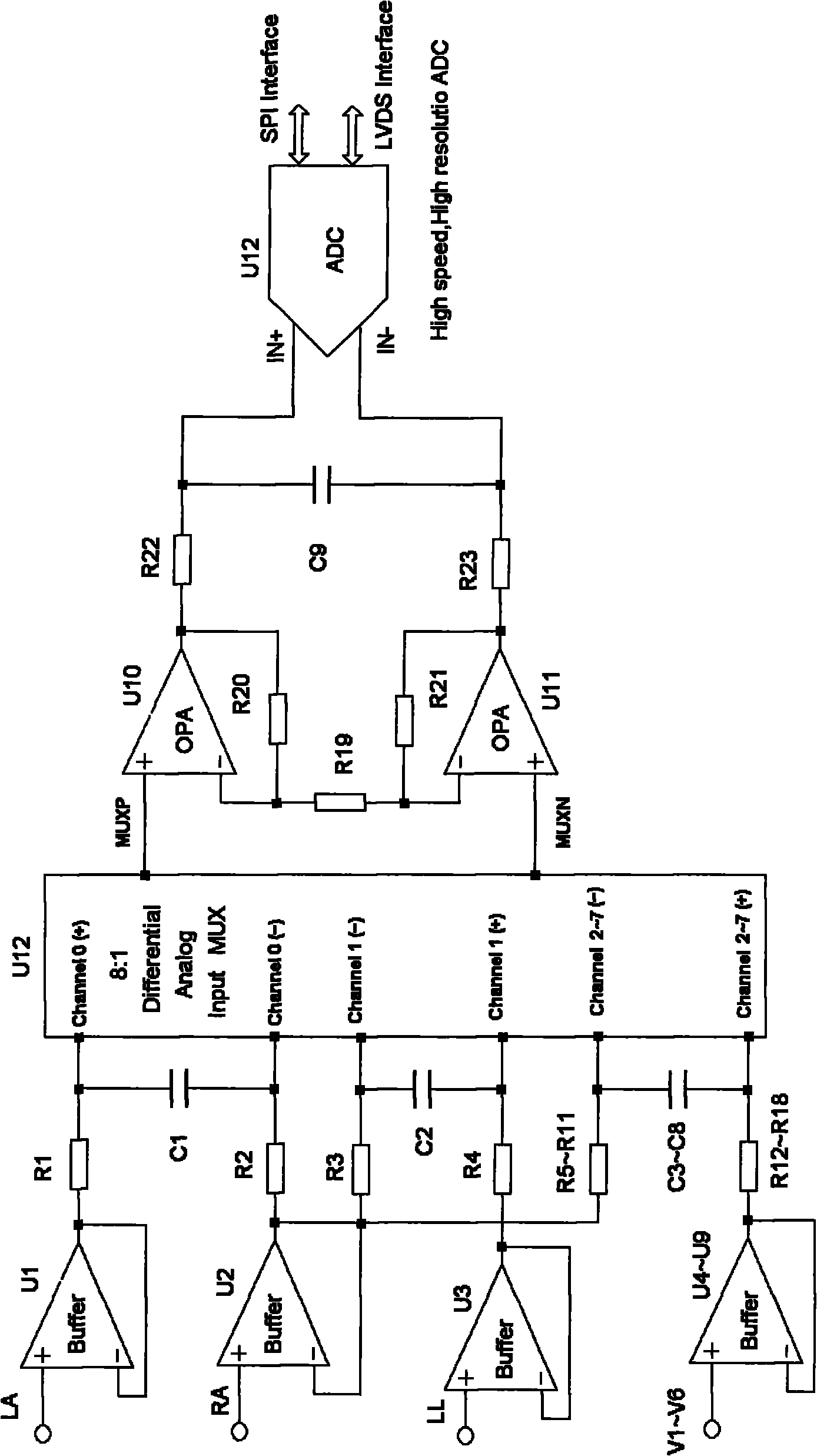 Full-differential same-phase parallel amplifying device for acquiring bioelectric signal
