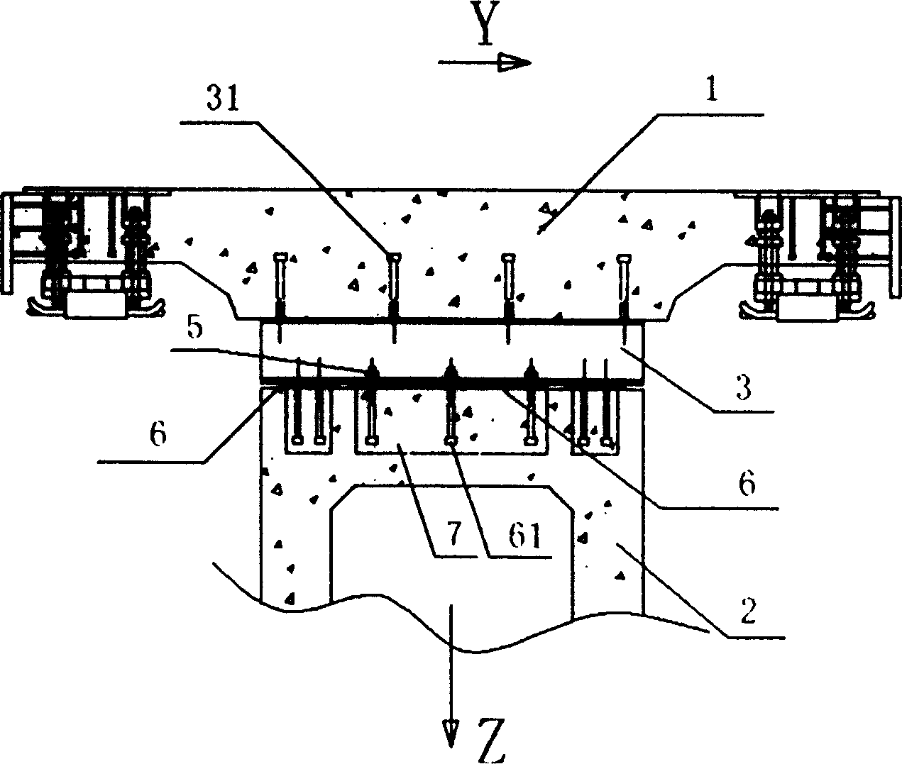 High speed magnetic suspension superimposition rail beam connection mechanism, rail beam and its producing method
