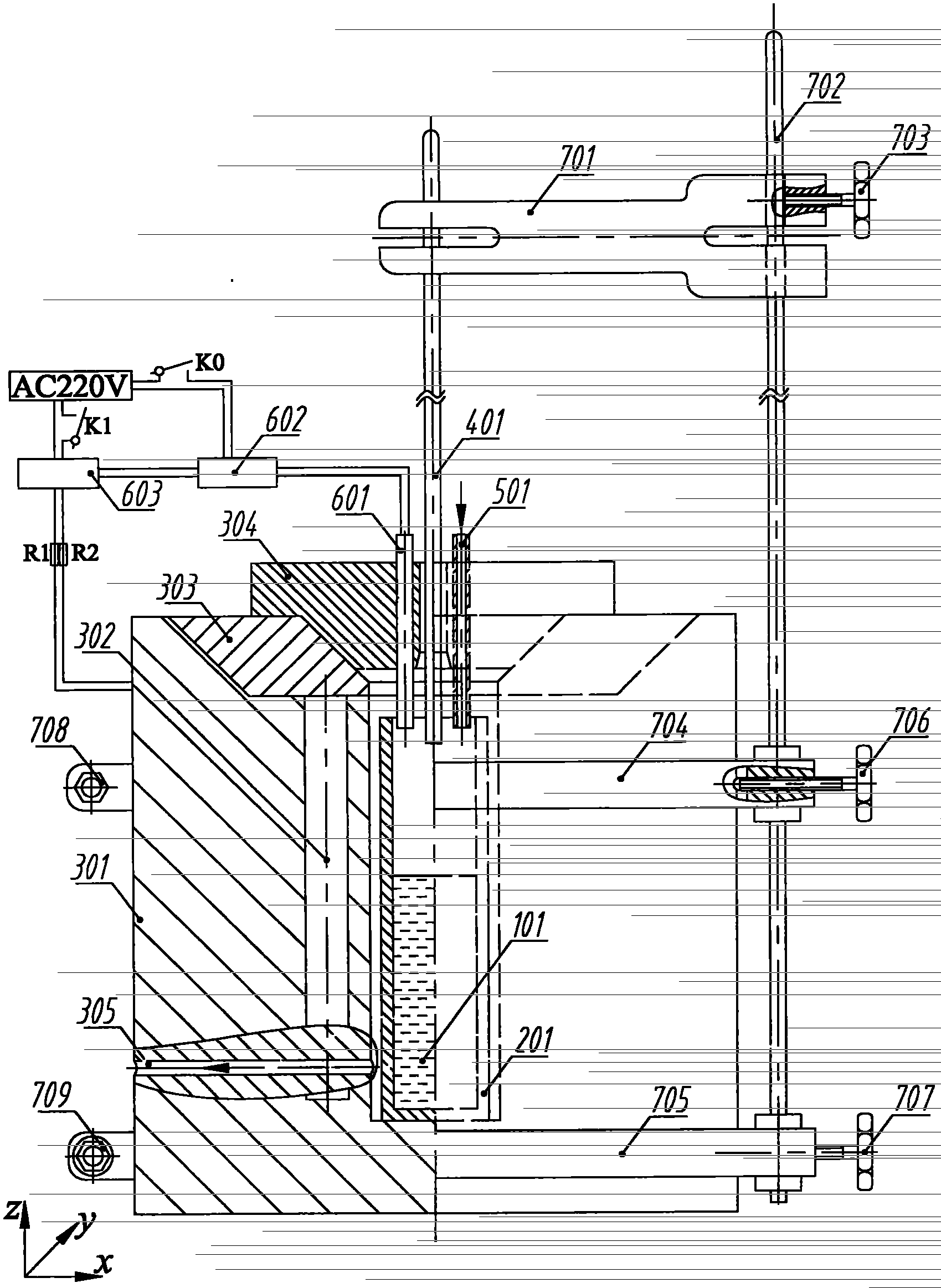 Measuring device and method of melting volume expansion ratio/molten state density of material