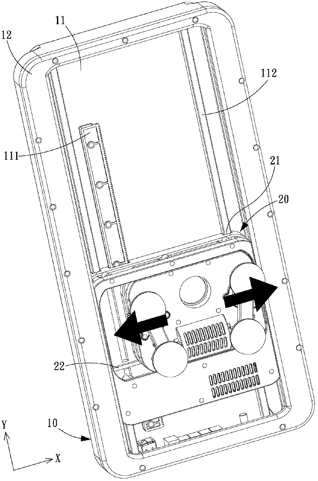 Massage device provided with two-dimensional mobility