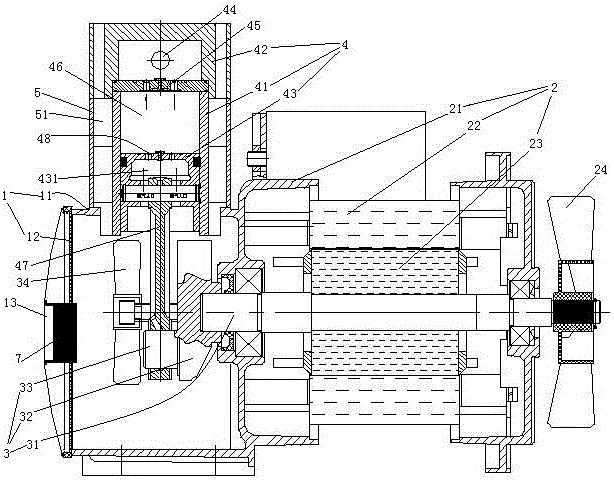 Cooling type oilless air compressor main body structure provided with piston for air inflow
