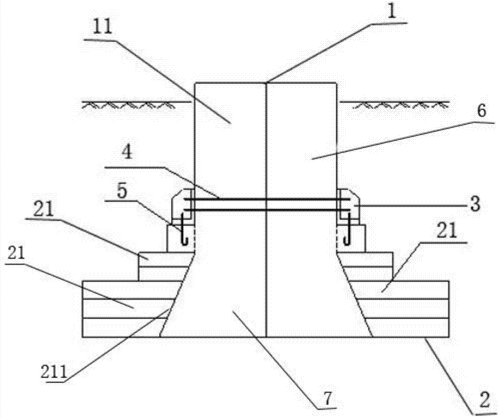 Pole tower prefabricated assembly type concrete stepped foundation and assembling method thereof