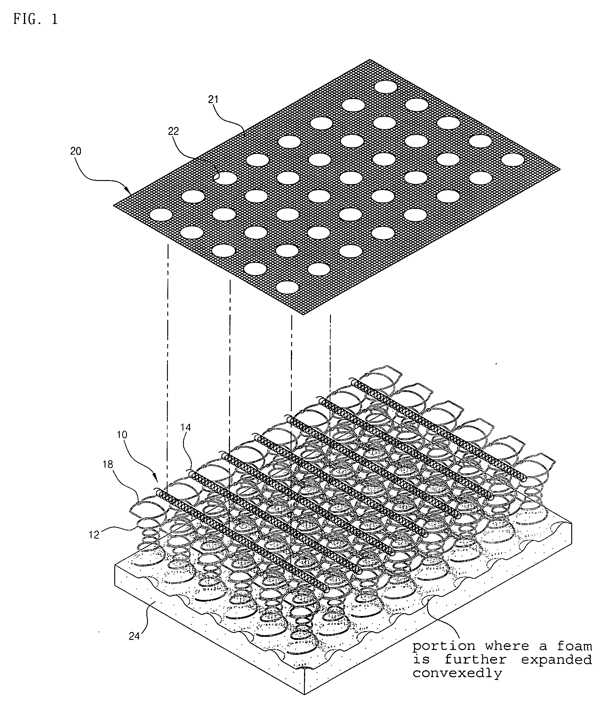 Bed mattress using permeable reinforcing member and foaming material, and method of manufacturing the same