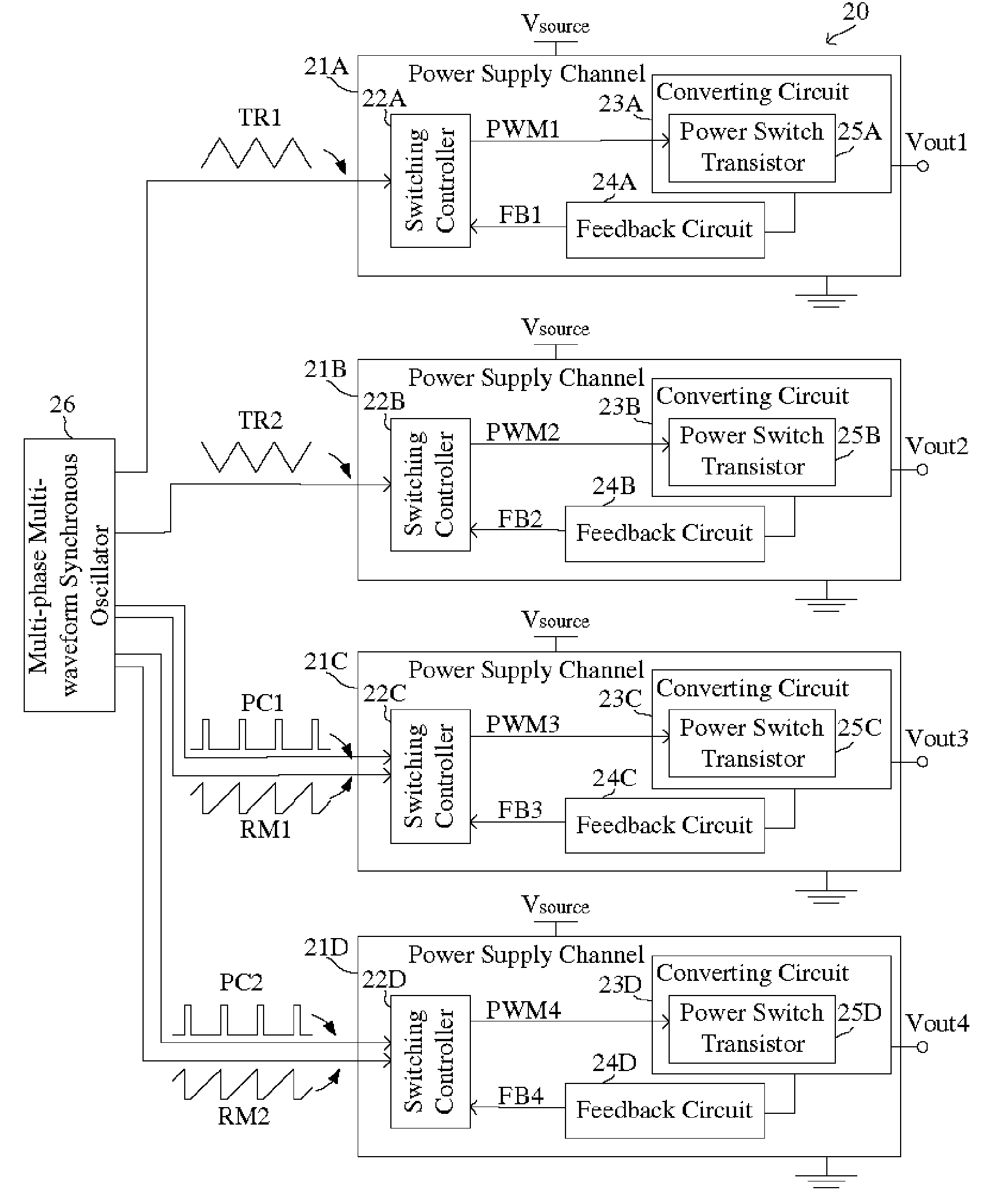 Switching dc-to-dc converter with multiple output voltages