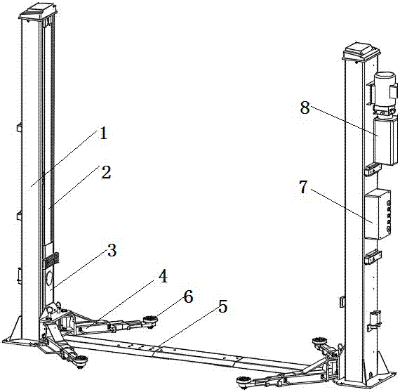 Adjustable bottom plate type dual-column lifting machine