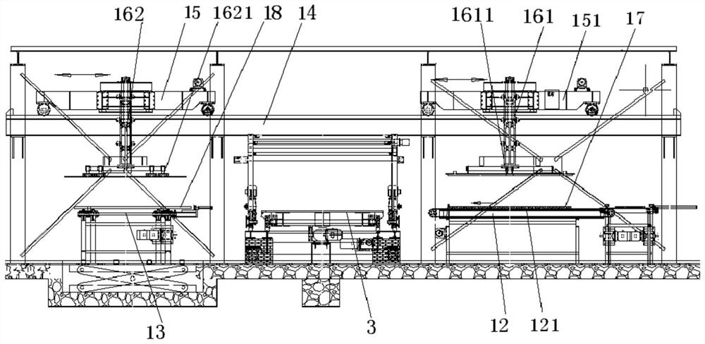 A multi-machine parallel cross-laminated wood processing device