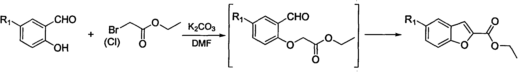 Synthesis method for 5-substituted benzofuran-2-carboxylic acid and derivatives thereof