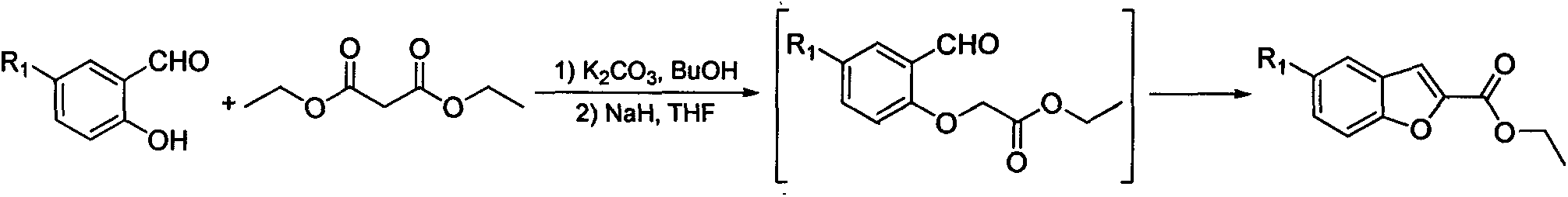 Synthesis method for 5-substituted benzofuran-2-carboxylic acid and derivatives thereof