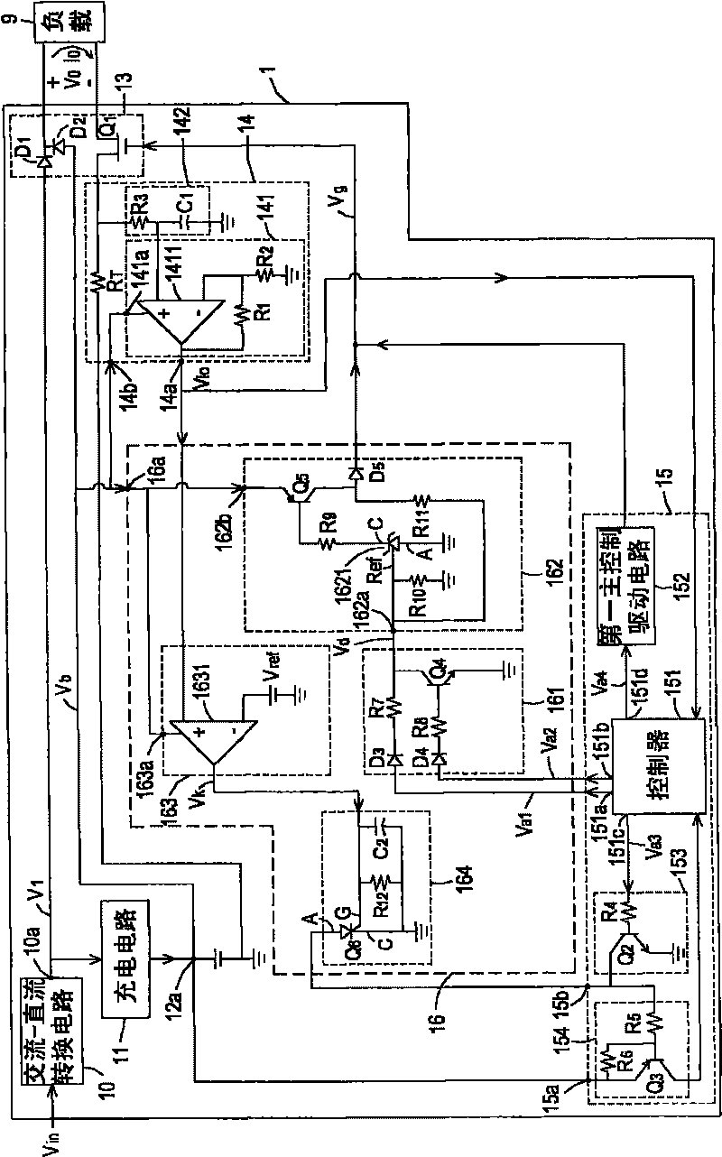 UPS (uninterrupted power supply) device with low power consumption