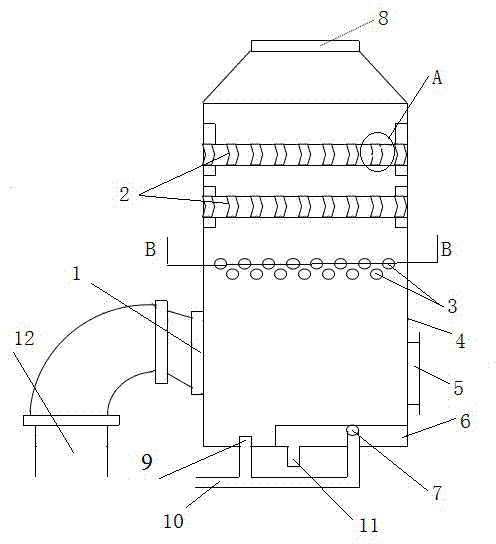 Separation and recovery device for low pressure and high air volume condensation water containing steam