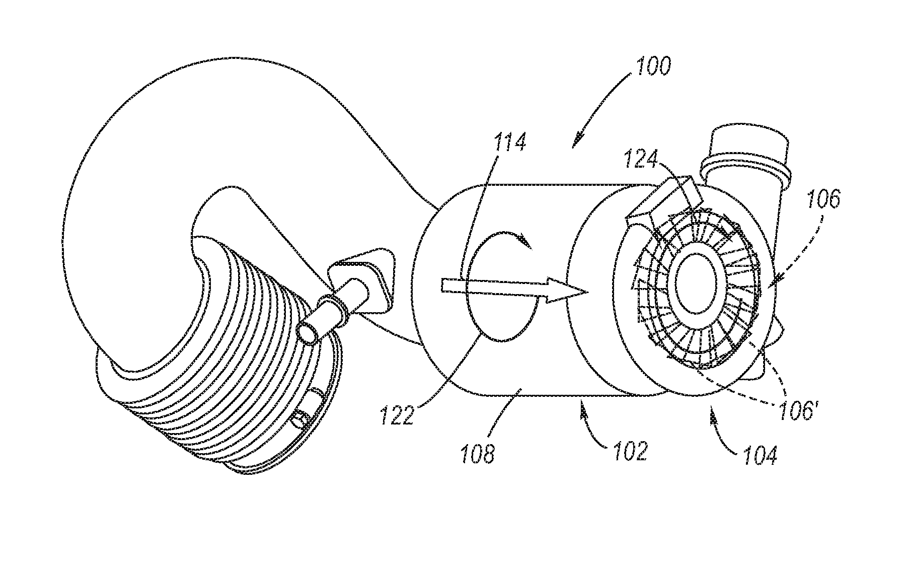 Induction System with Air Flow Rotation and Noise Absorber for Turbocharger Applications