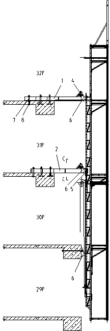 Guidance and hanging separated cantilever beam composite structure of integrated climbing frame