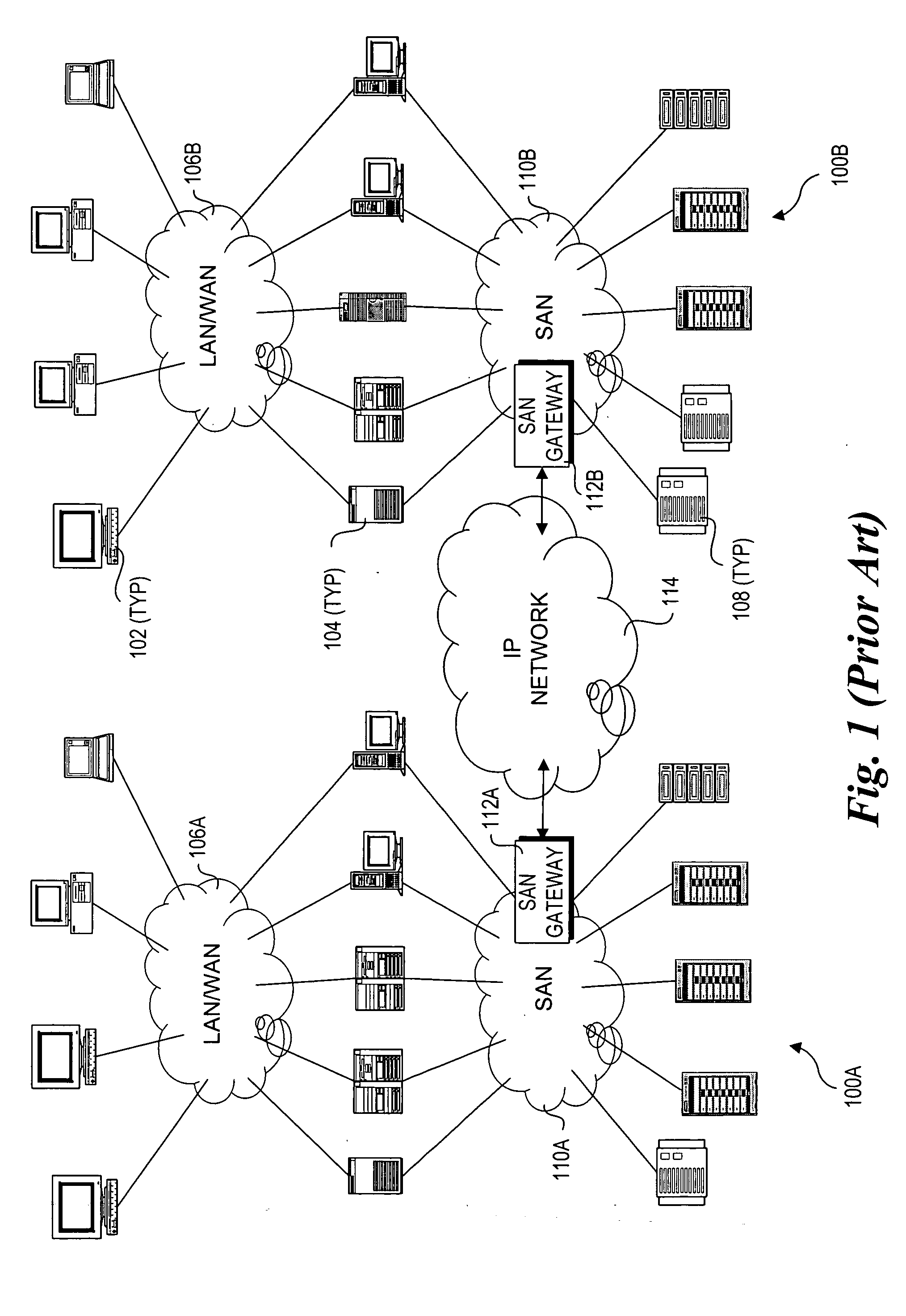 Method and architecture for optical networking between server and storage area networks