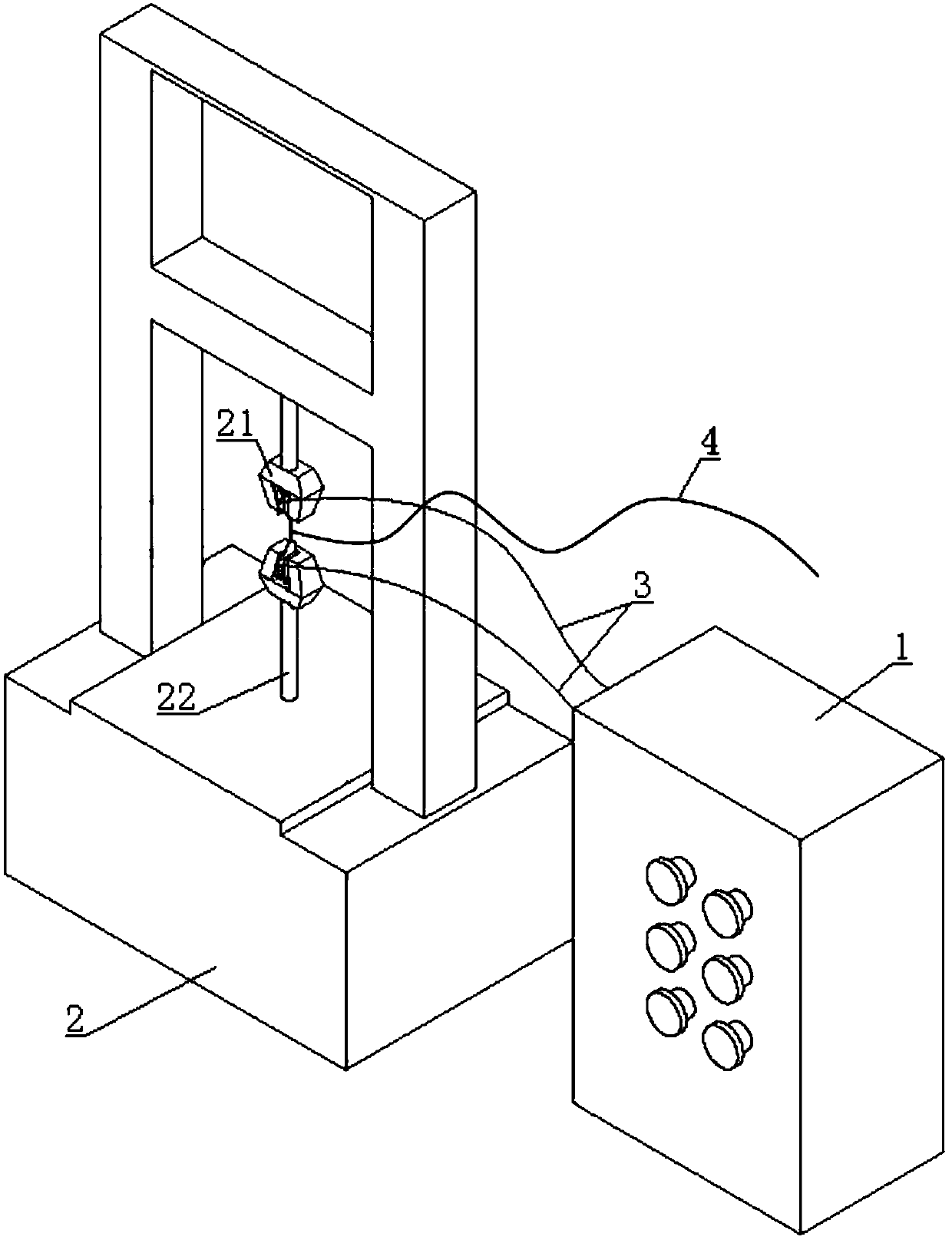 Testing device for assisting rod-shaped sample uniaxial drawing through pulse current