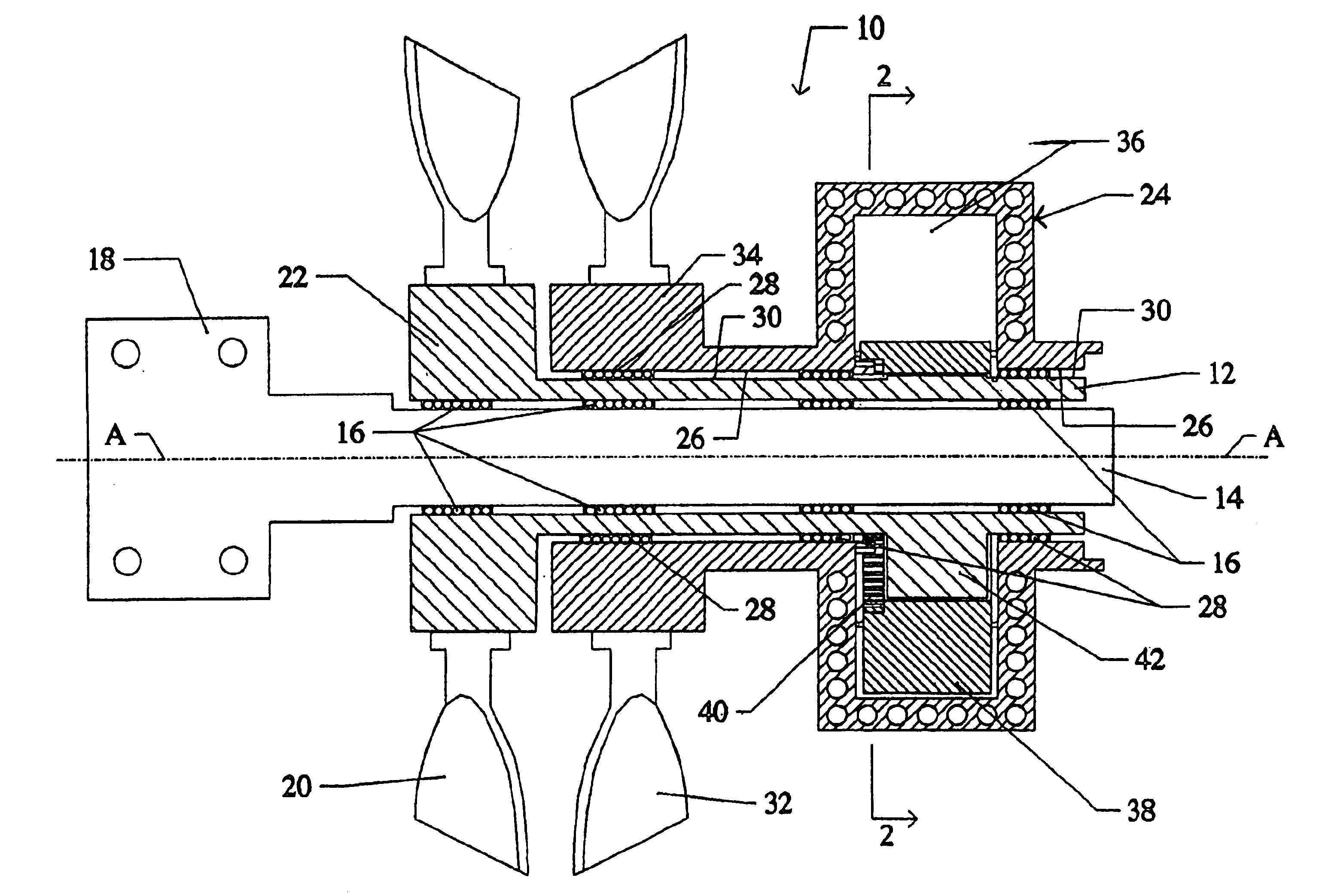 Rotary engine with counter-rotating housing and output shaft mounted on stationary spindle