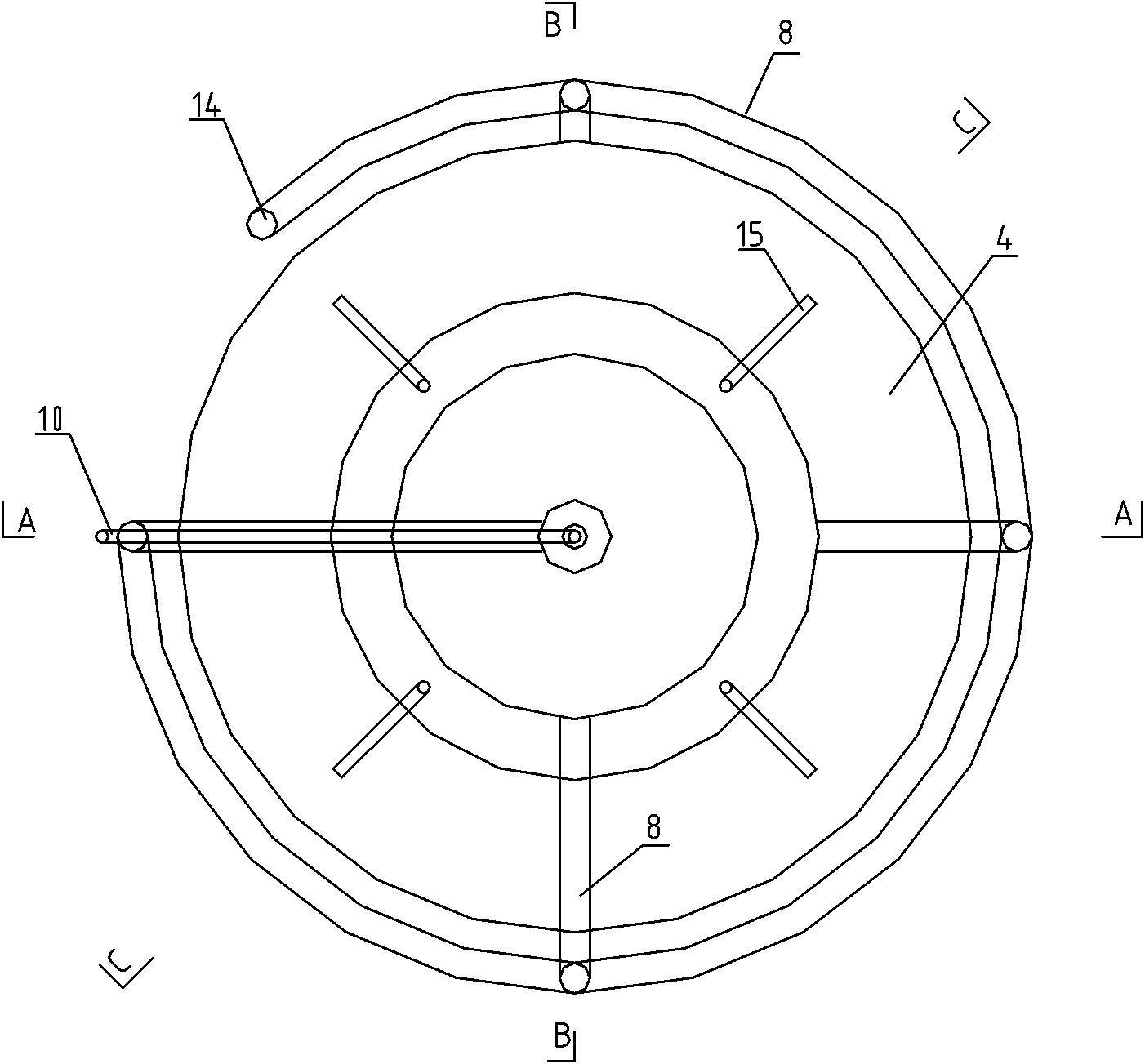 Method and device thereof for treating cascade adsorbed water by radiating lateral and vertical flows
