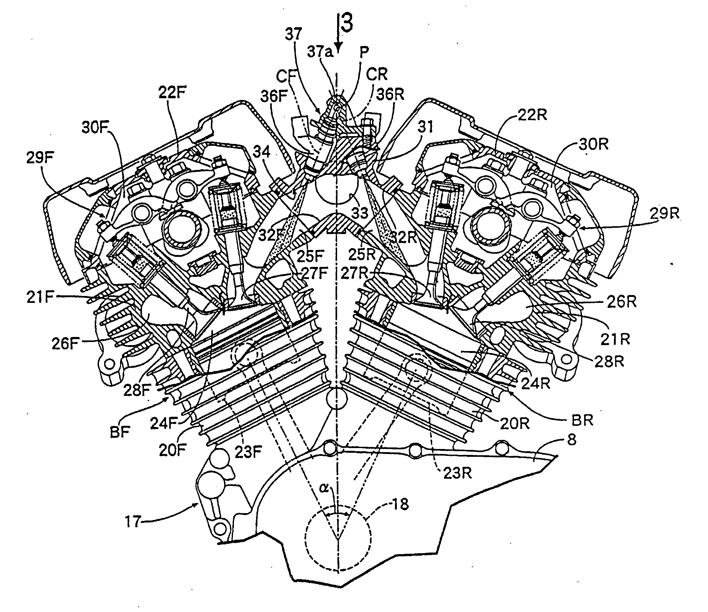 Fuel routing structure for a V-type engine