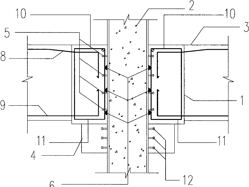Connecting joint of ring beam of steel core concrete column used for topdown construction method foundation pit engineering