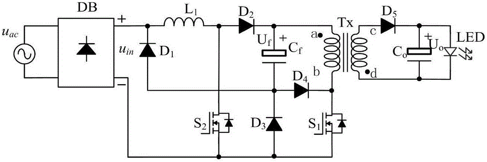 Buck type single-stage LED drive circuit of unity power factor