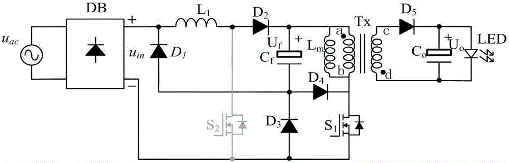 Buck type single-stage LED drive circuit of unity power factor