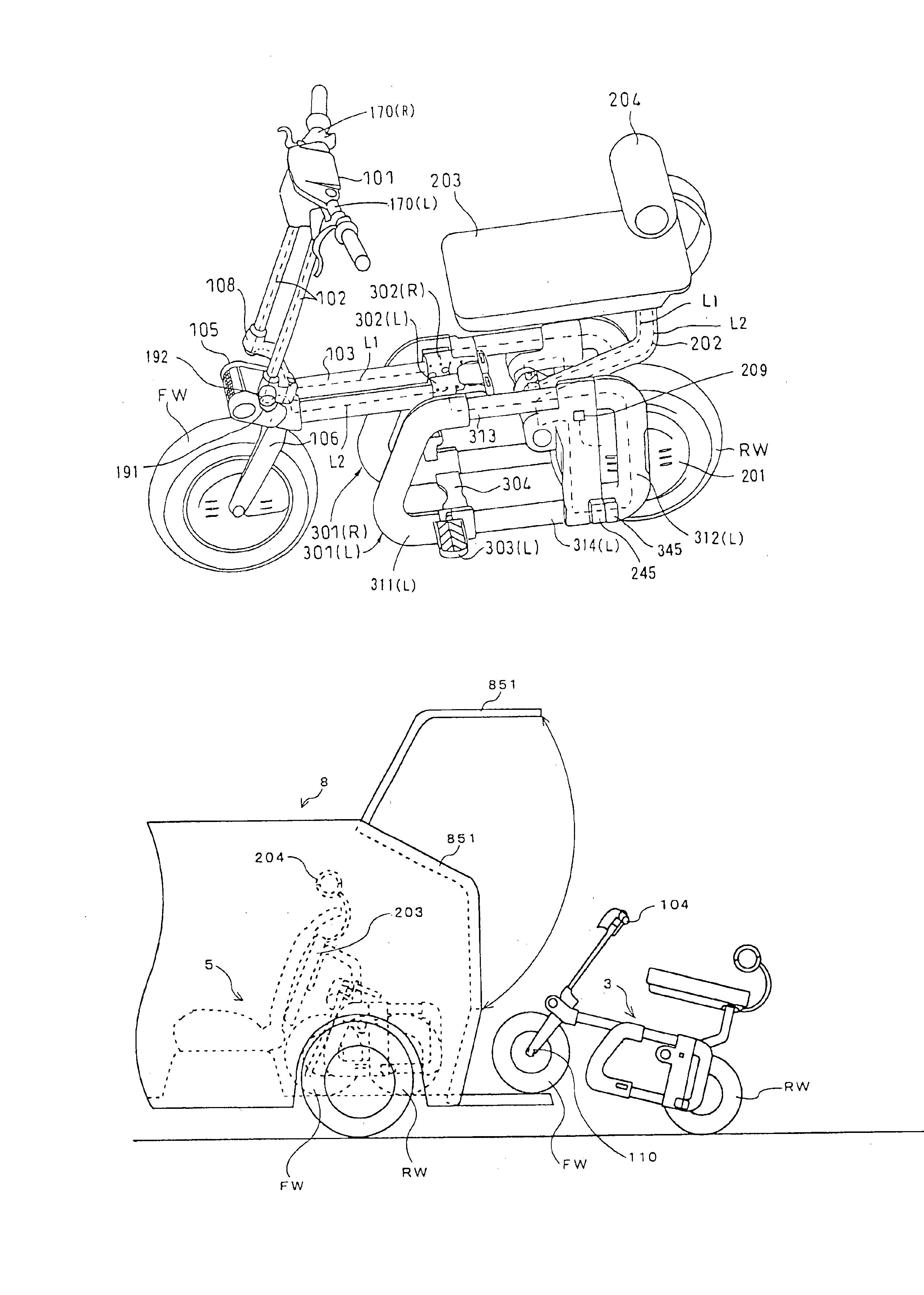 Two-wheeled vehicle-loadable vehicle and method of loading two-wheeled vehicle onto vehicle