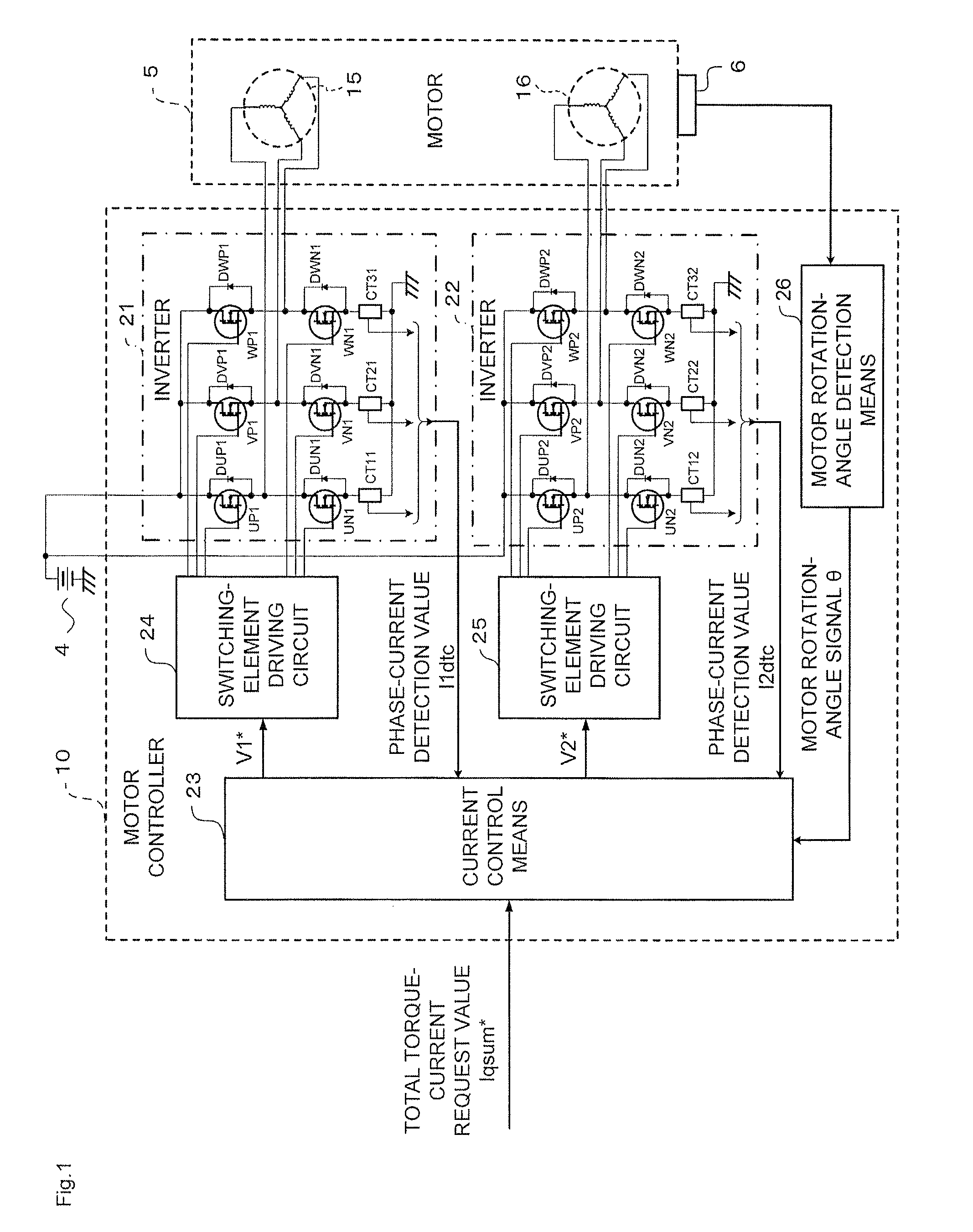 Motor controller and electric power steering device using the same