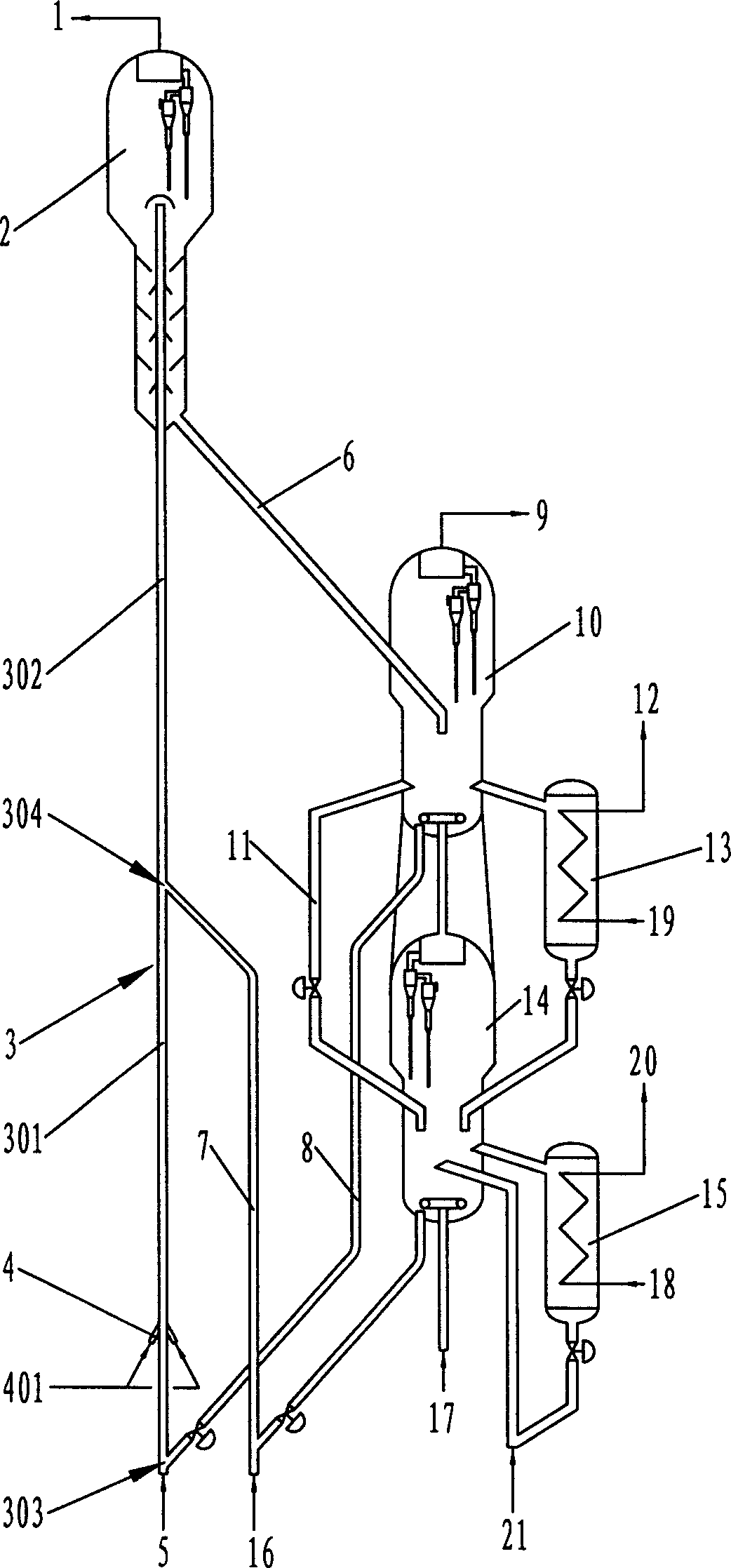 Lift pipe catalytic cracking method and device