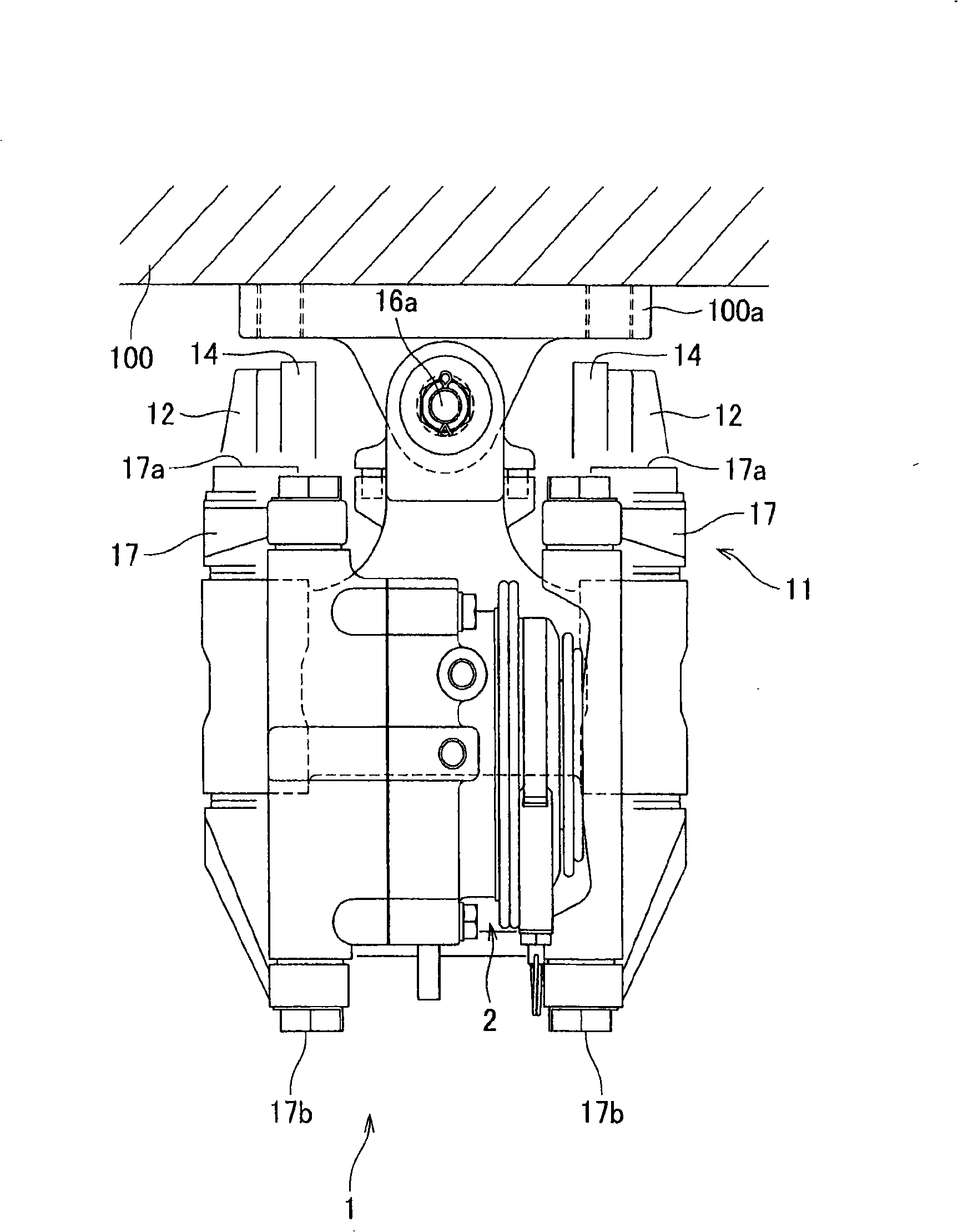 Brake pressure cylinder device and brake tongs device